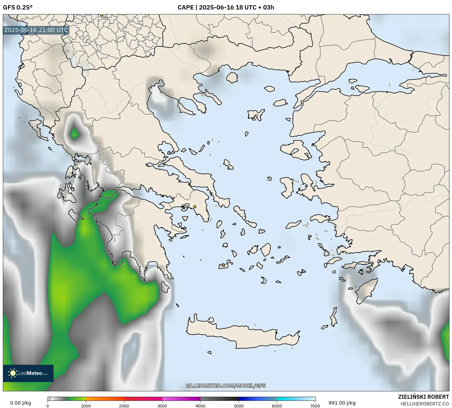 GFS model - Yunani, CAPE GFS model - Yunani, CAPE