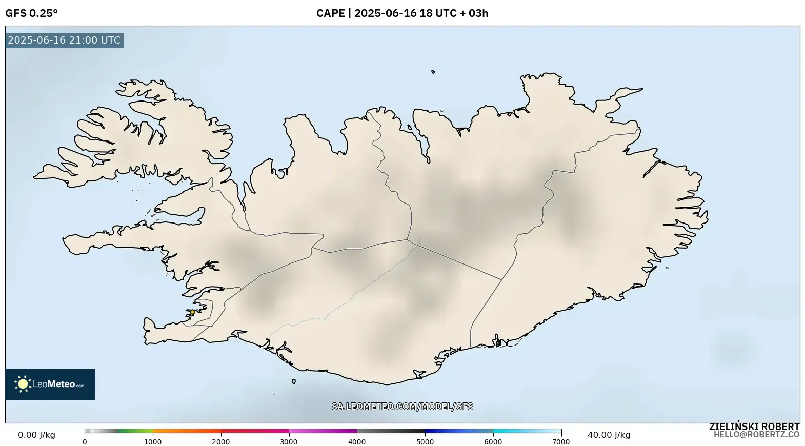 GFS model - Iceland, CAPE GFS model - Iceland, CAPE