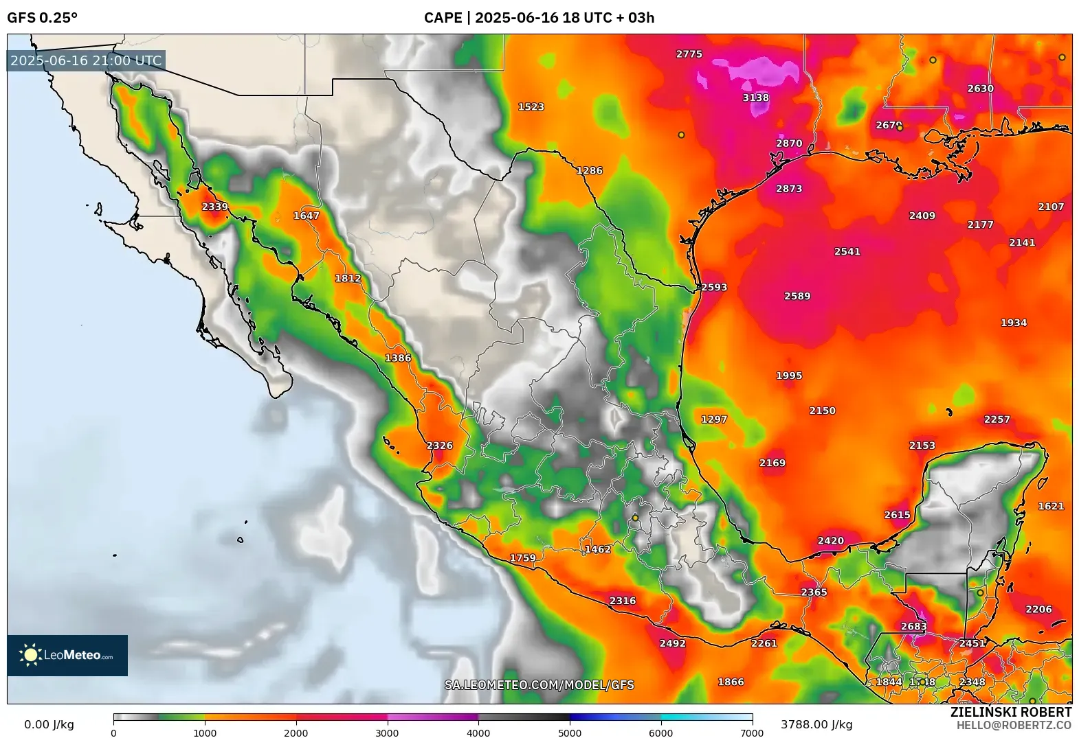 GFS model - Mexico, CAPE