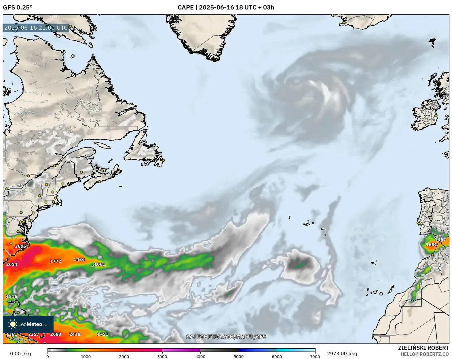 GFS model - Atlantik Utara, CAPE GFS model - Atlantik Utara, CAPE