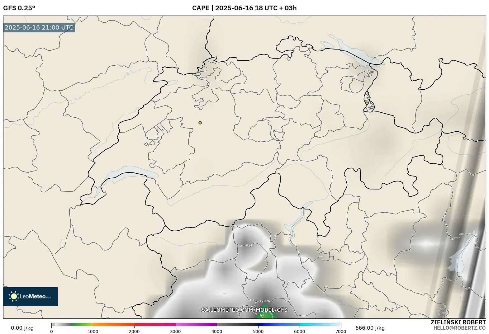 GFS model - Switzerland, CAPE GFS model - Switzerland, CAPE