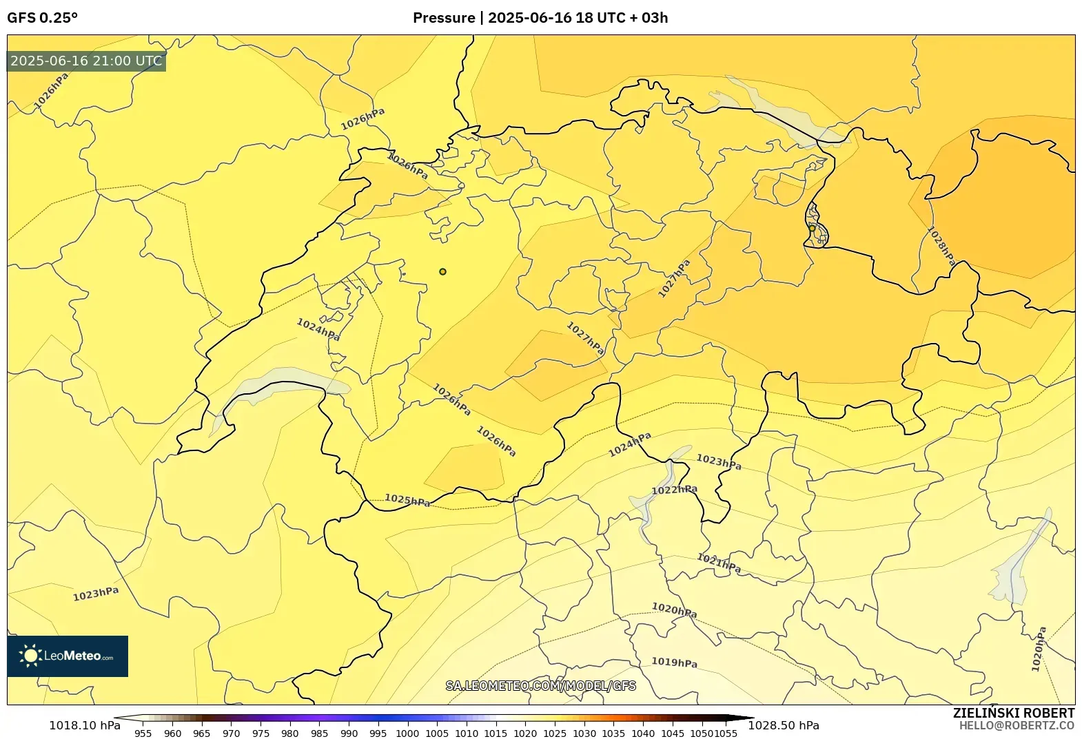 GFS model - Switzerland, Tekanan GFS model - Switzerland, Tekanan