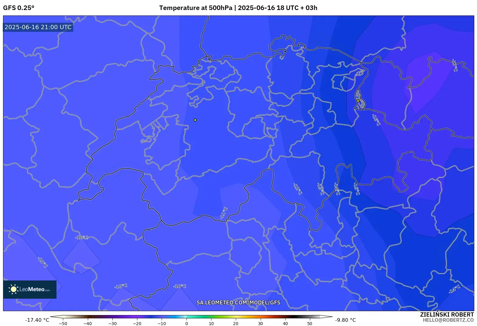 GFS model - Switzerland, Suhu 500 hPa GFS model - Switzerland, Suhu 500 hPa