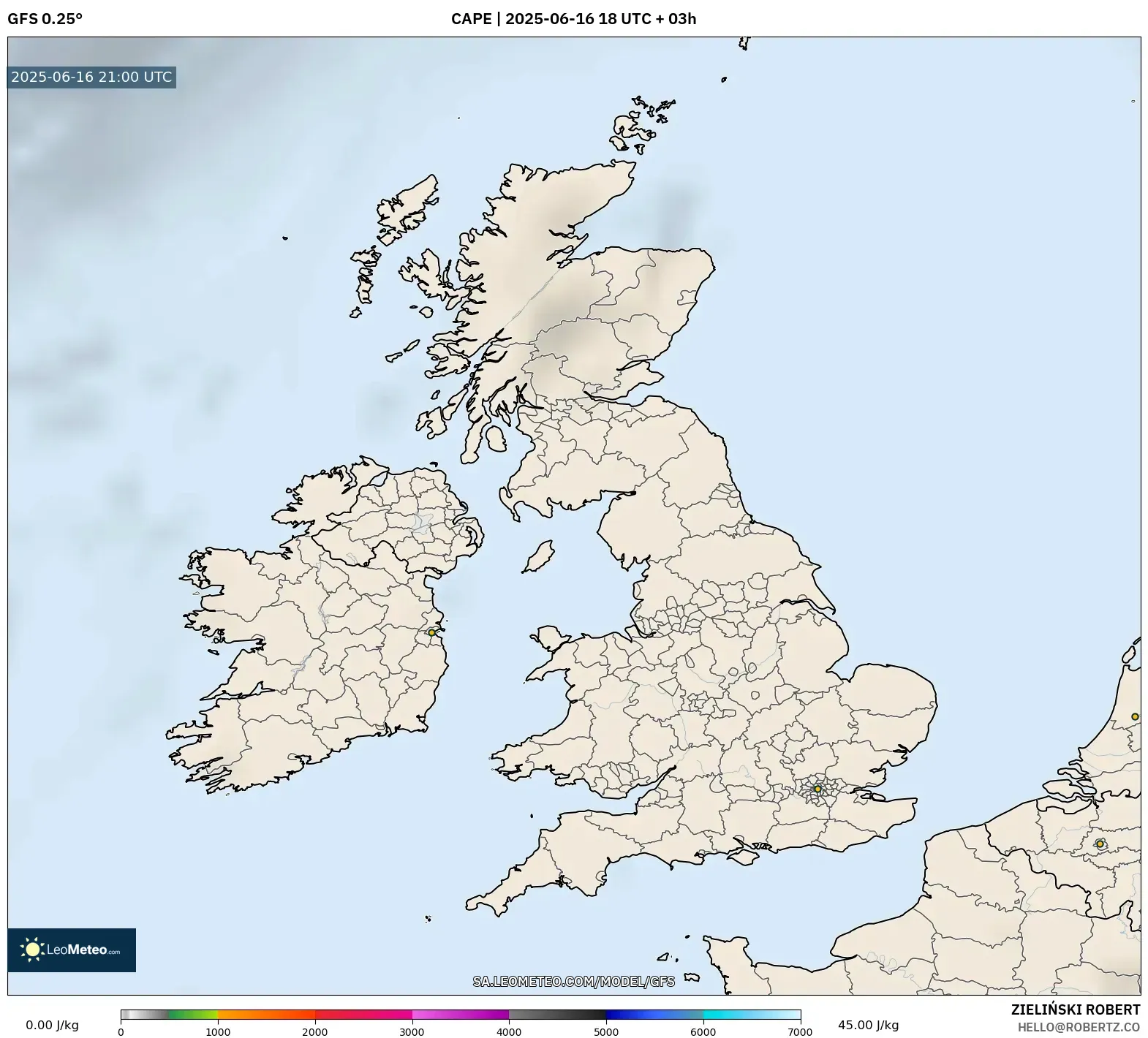 GFS model - United Kingdom, CAPE GFS model - United Kingdom, CAPE