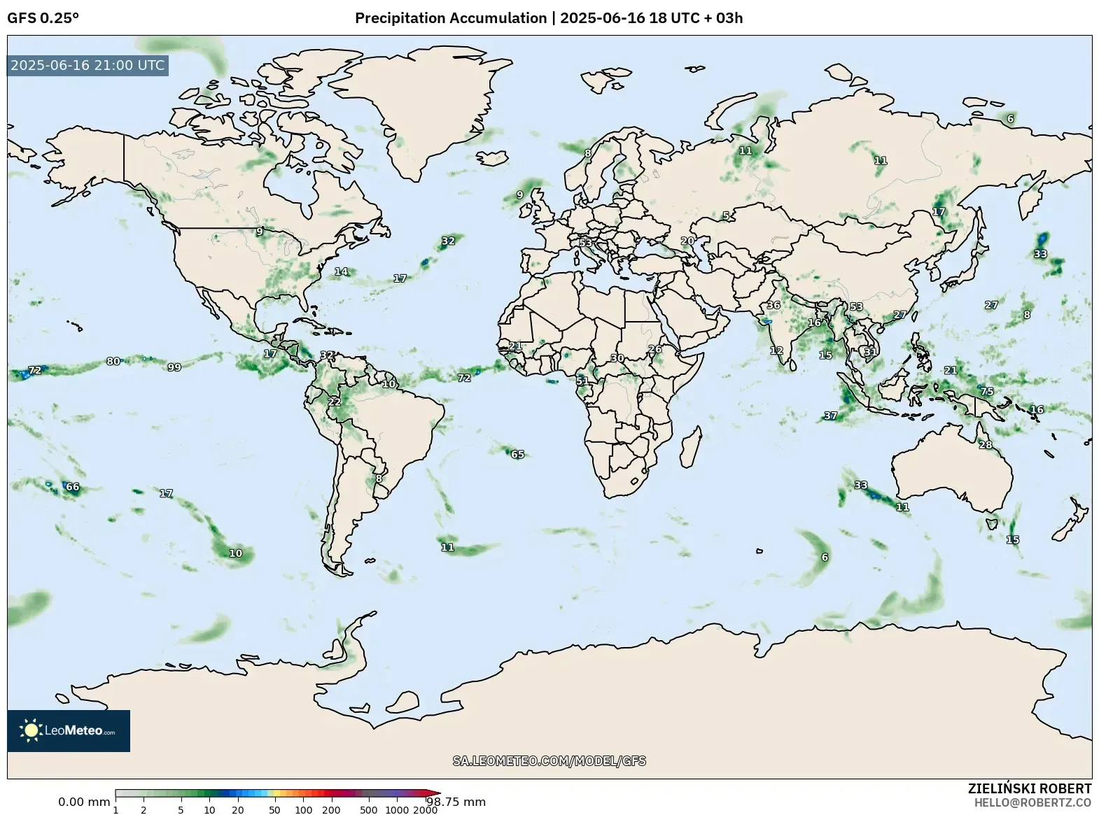 GFS model - World, Precipitation Accumulation GFS model - World, Precipitation Accumulation