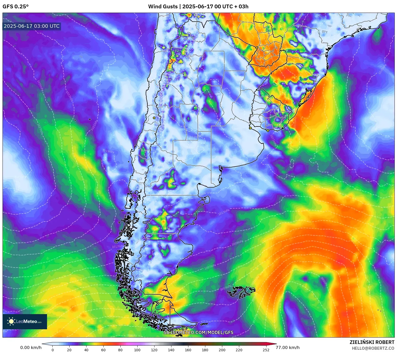 GFS model - Argentina, Hembusan Angin GFS model - Argentina, Hembusan Angin