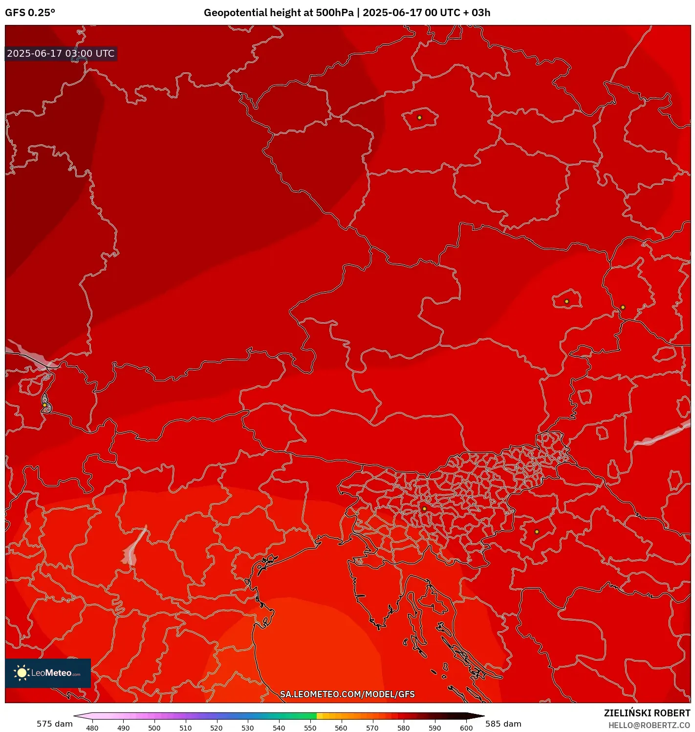 GFS model - Austria, Ketinggian geopotensial pada 500 hPa GFS model - Austria, Ketinggian geopotensial pada 500 hPa