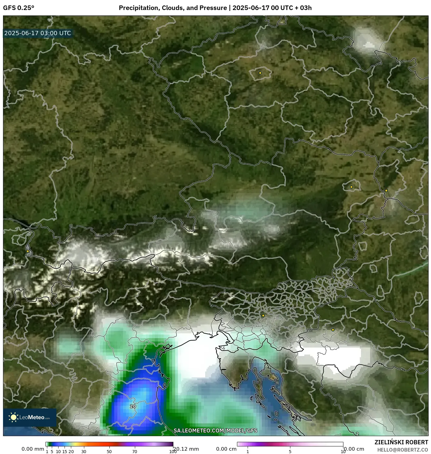 GFS model - Austria, Hujan, Awan dan Tekanan GFS model - Austria, Hujan, Awan dan Tekanan