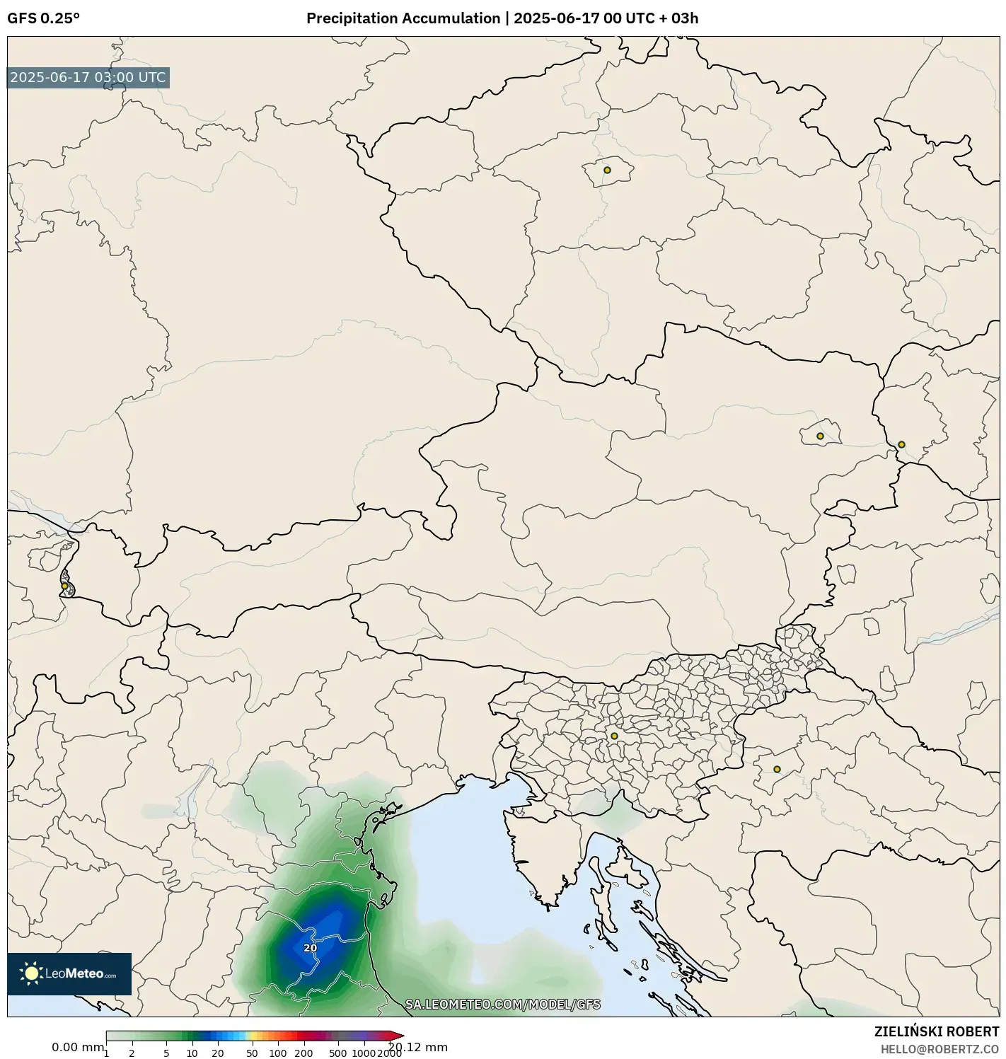 GFS model - Austria, Precipitation Accumulation GFS model - Austria, Precipitation Accumulation