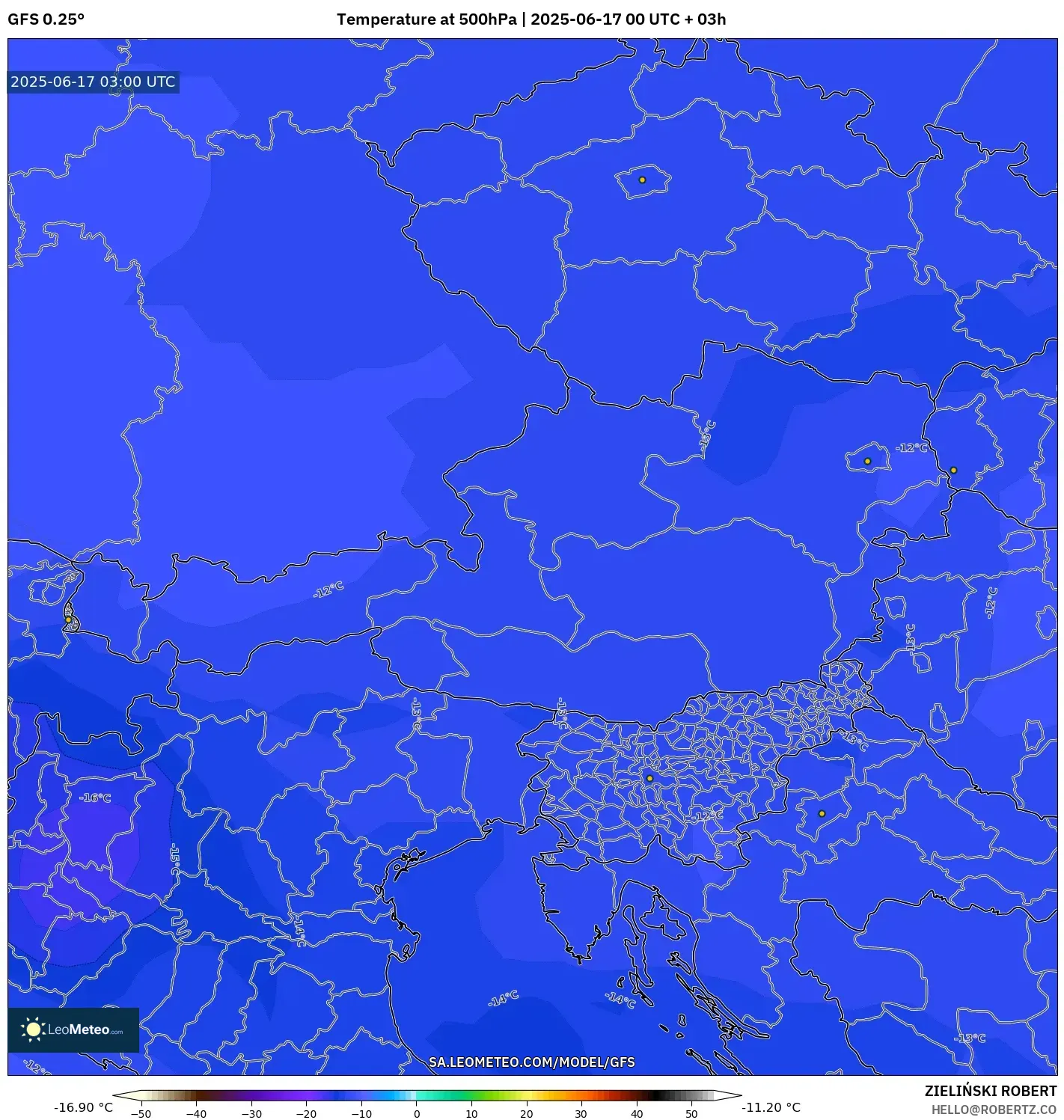 GFS model - Austria, Suhu 500 hPa GFS model - Austria, Suhu 500 hPa