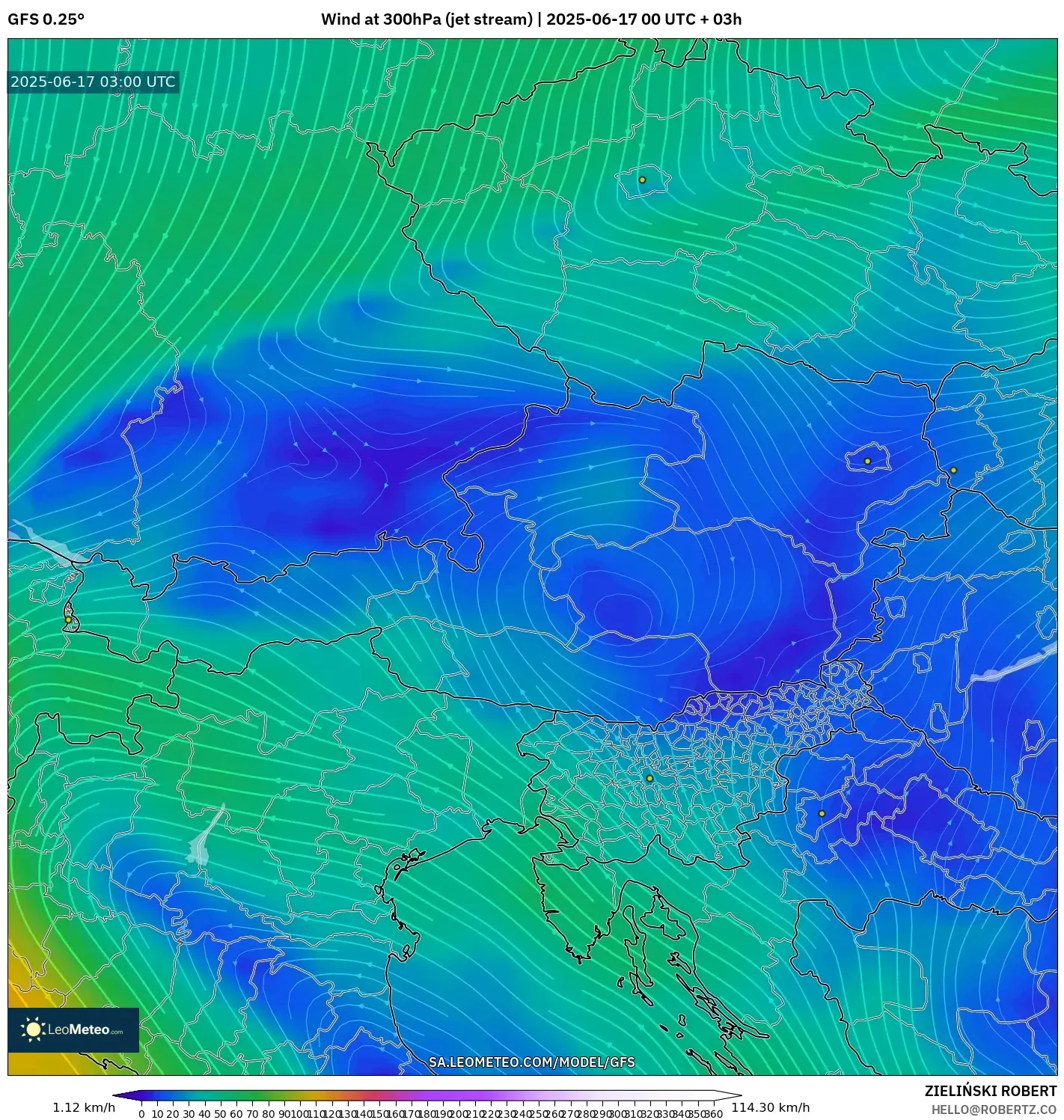 GFS model - Austria, Angin 300 hPa (aliran jet) GFS model - Austria, Angin 300 hPa (aliran jet)