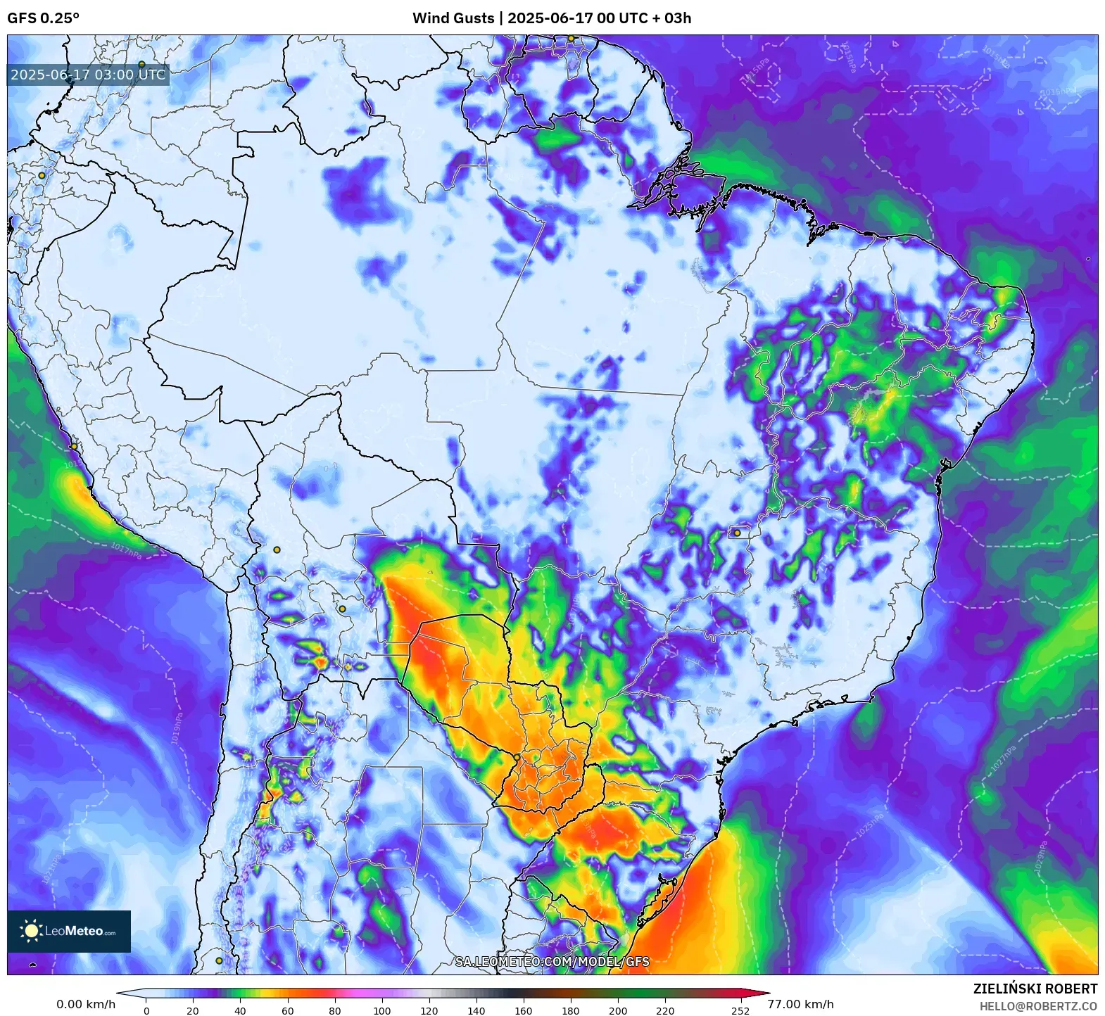 GFS model - Brazil, Hembusan Angin GFS model - Brazil, Hembusan Angin