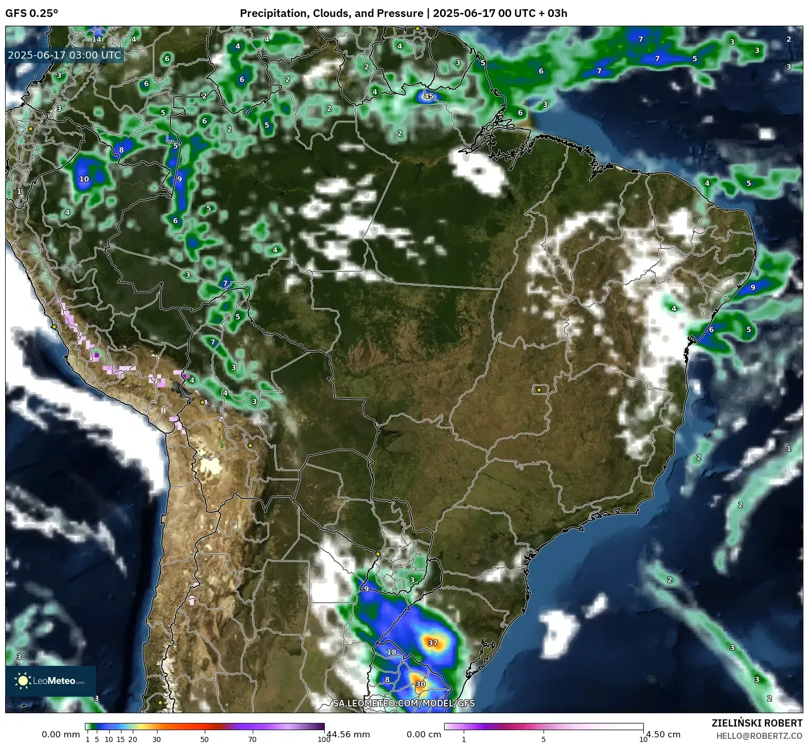 GFS model - Brazil, Hujan, Awan dan Tekanan GFS model - Brazil, Hujan, Awan dan Tekanan