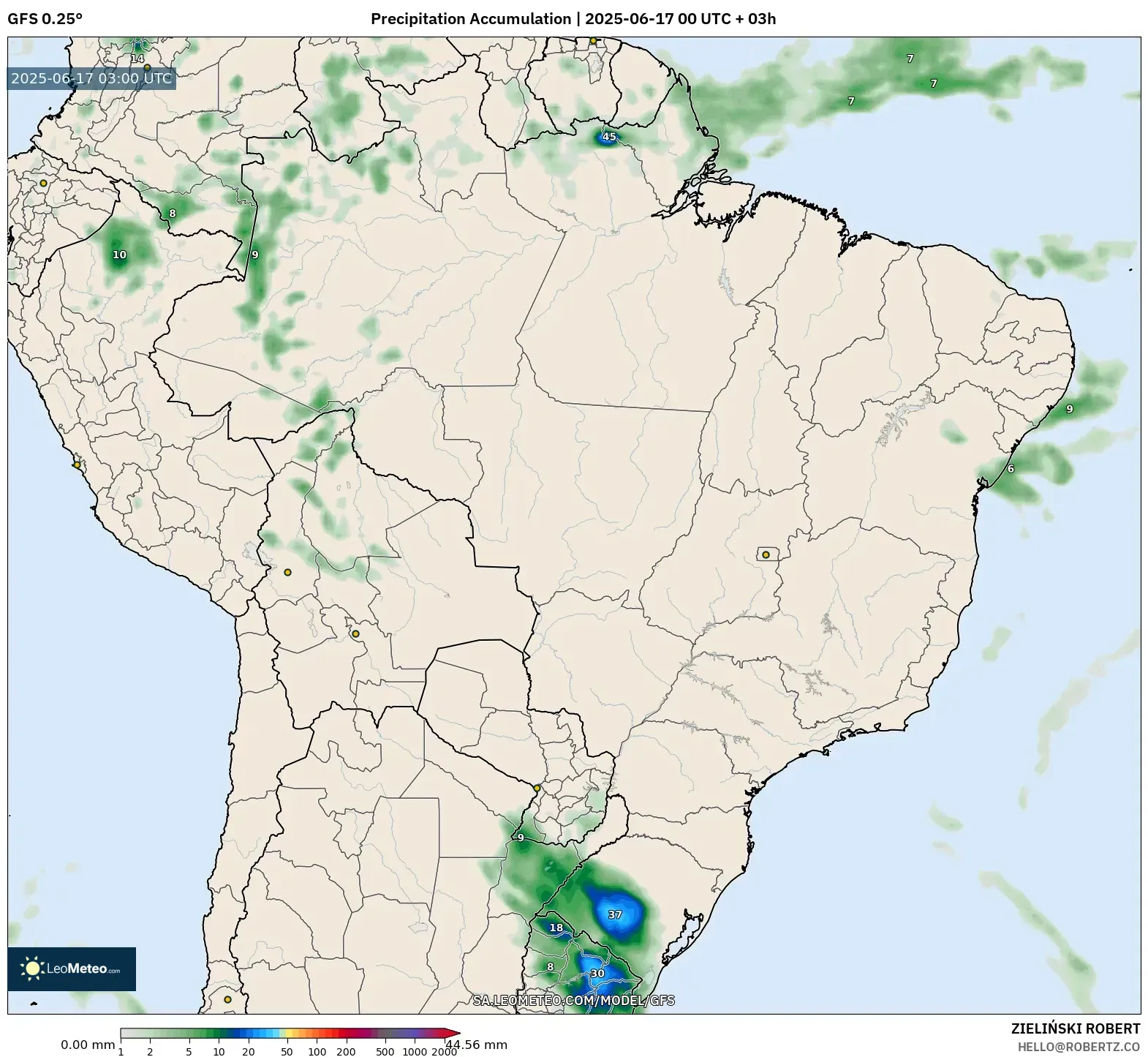GFS model - Brazil, Precipitation Accumulation GFS model - Brazil, Precipitation Accumulation