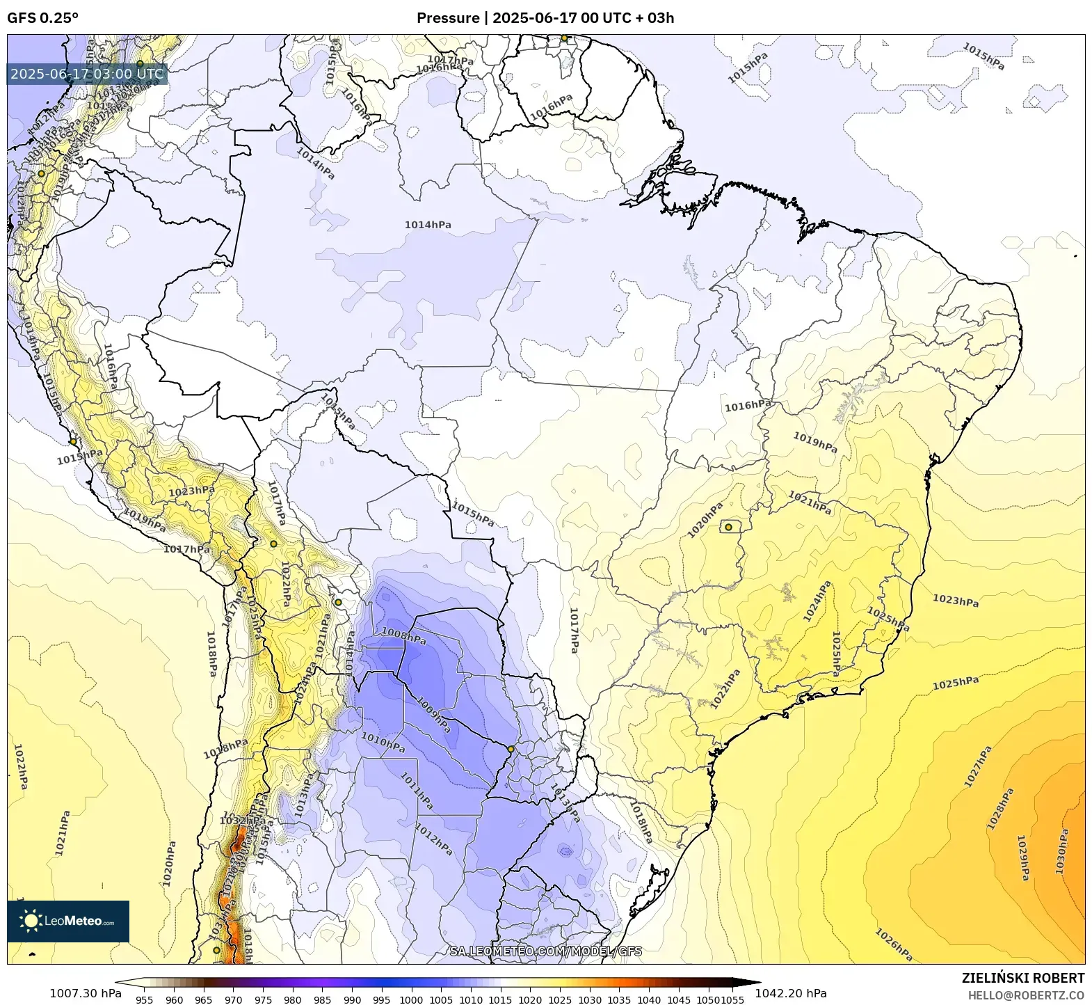 GFS model - Brazil, Tekanan GFS model - Brazil, Tekanan