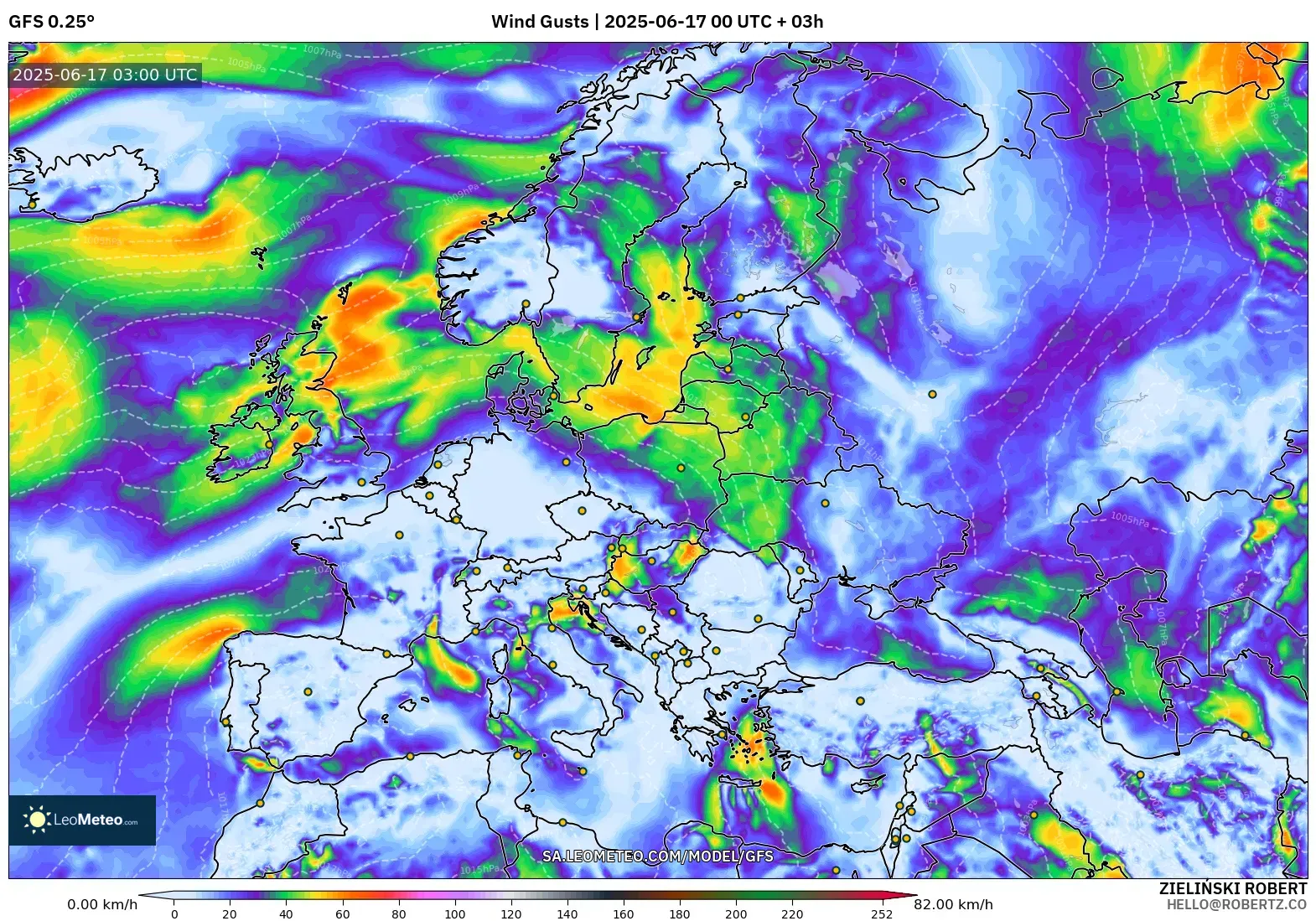 GFS model - Eropah, Hembusan Angin GFS model - Eropah, Hembusan Angin