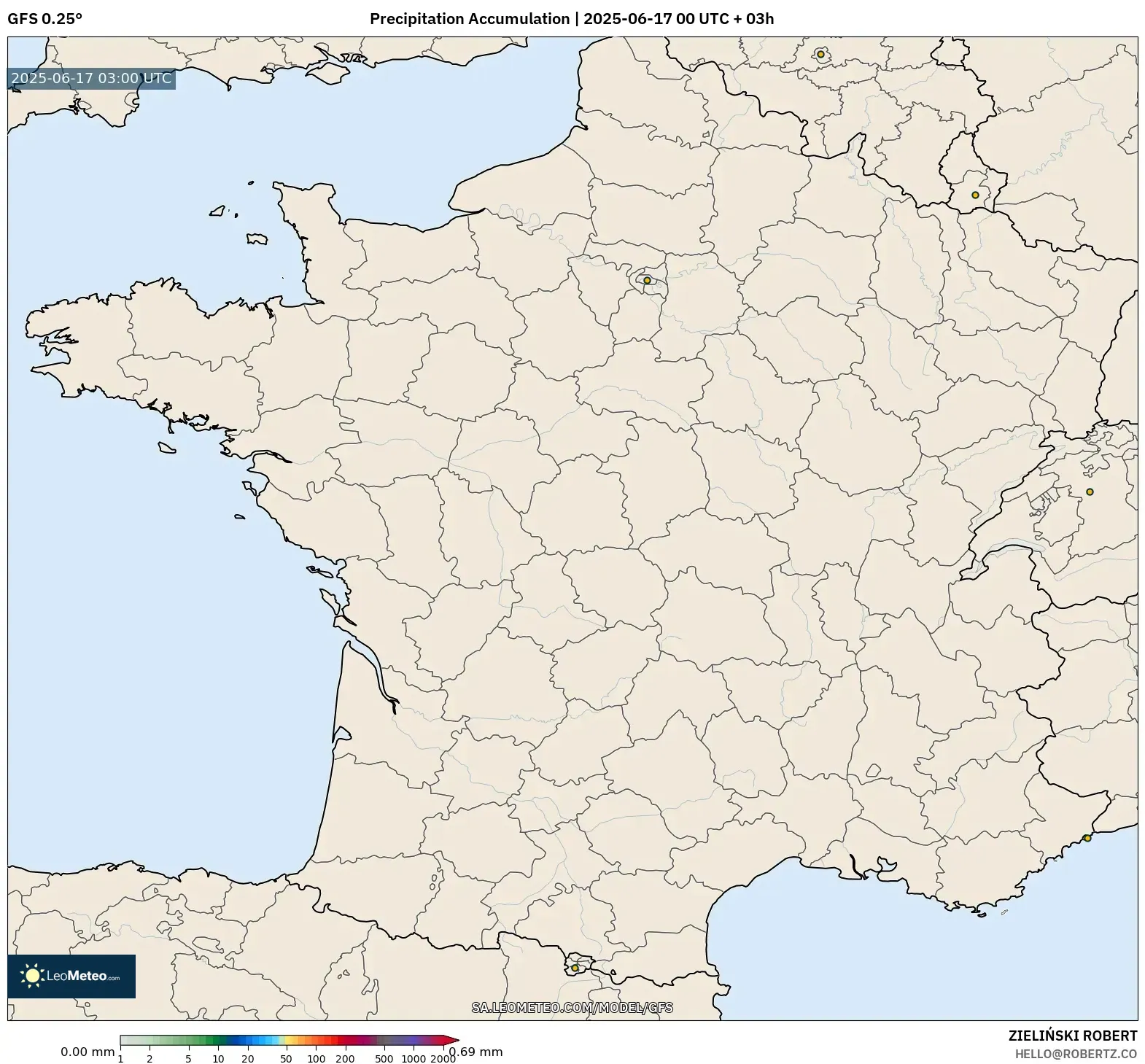 GFS model - France, Precipitation Accumulation GFS model - France, Precipitation Accumulation