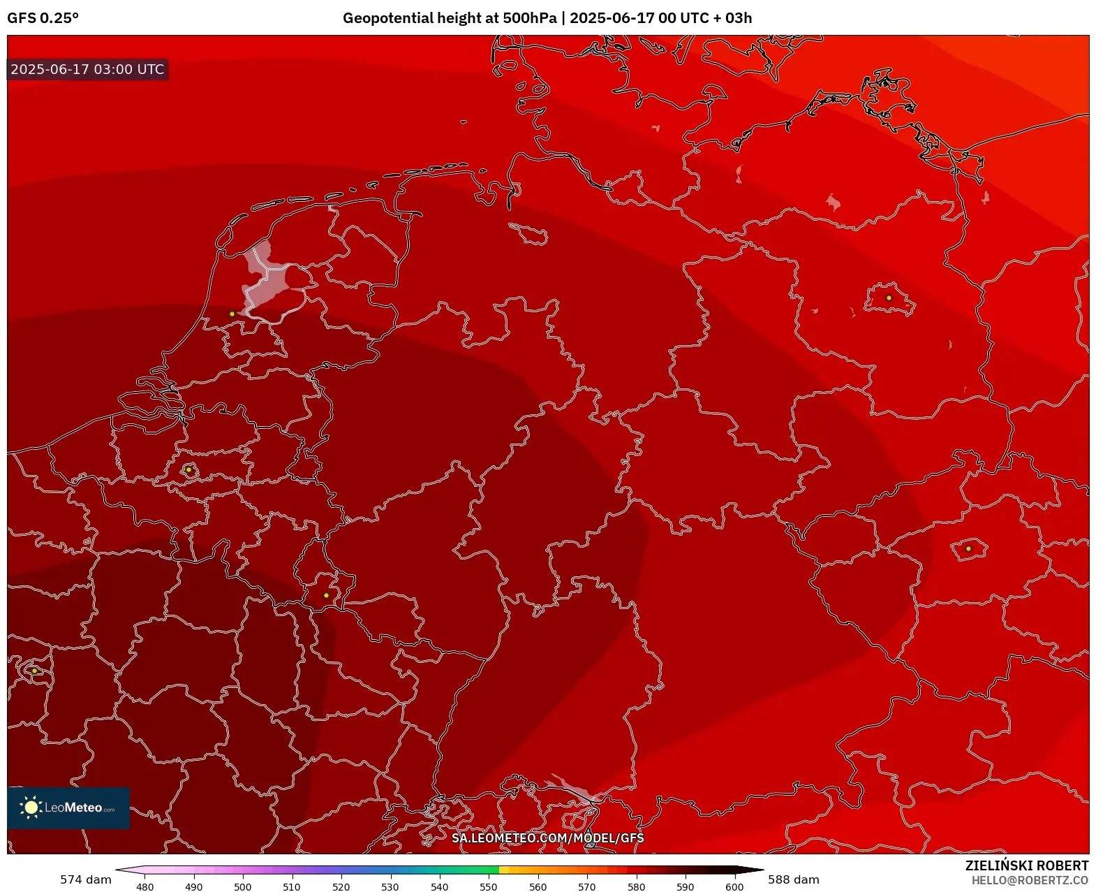 GFS model - Jerman, Ketinggian geopotensial pada 500 hPa GFS model - Jerman, Ketinggian geopotensial pada 500 hPa