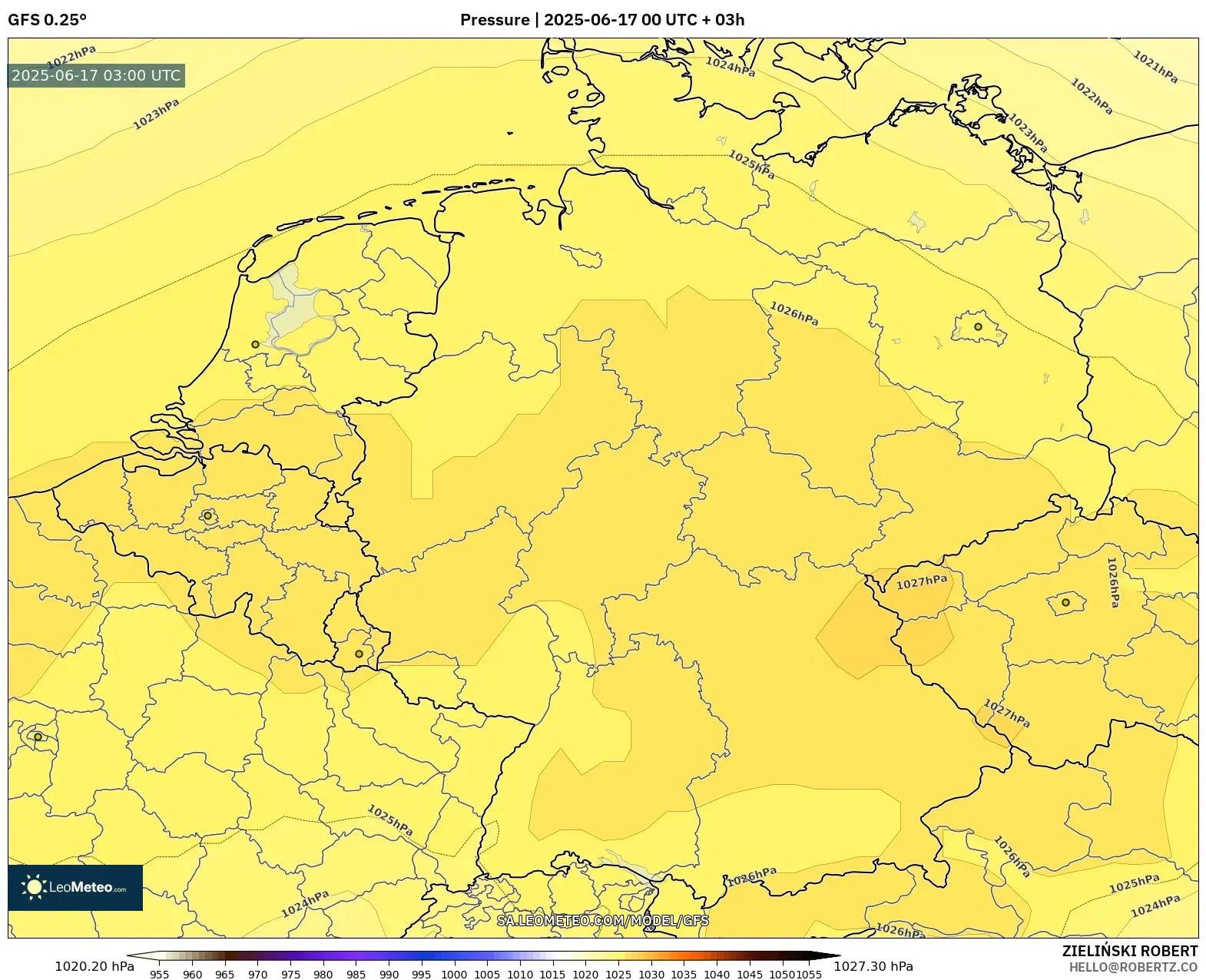 GFS model - Jerman, Tekanan GFS model - Jerman, Tekanan