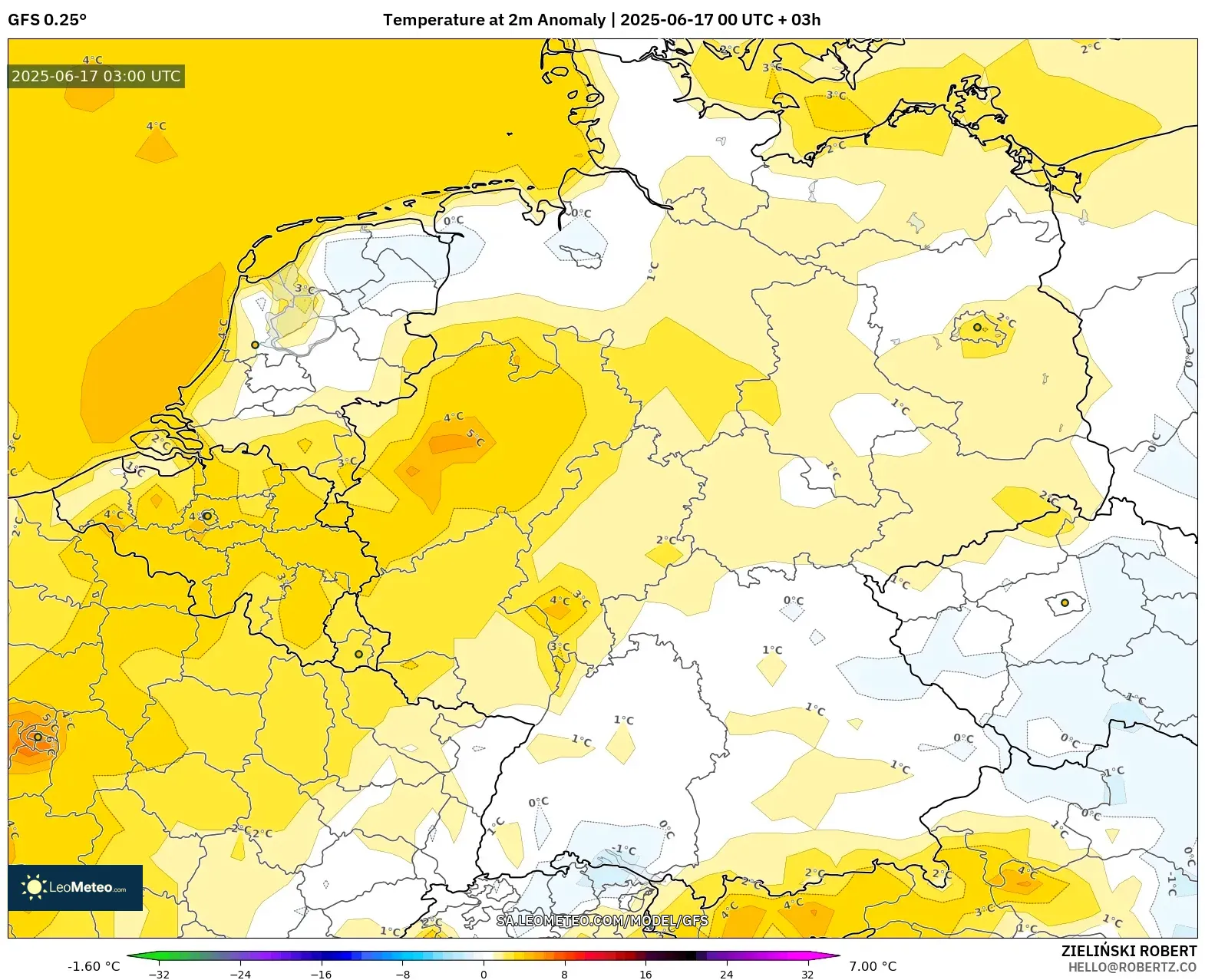 GFS model - Jerman, Anomali Suhu 2 m GFS model - Jerman, Anomali Suhu 2 m