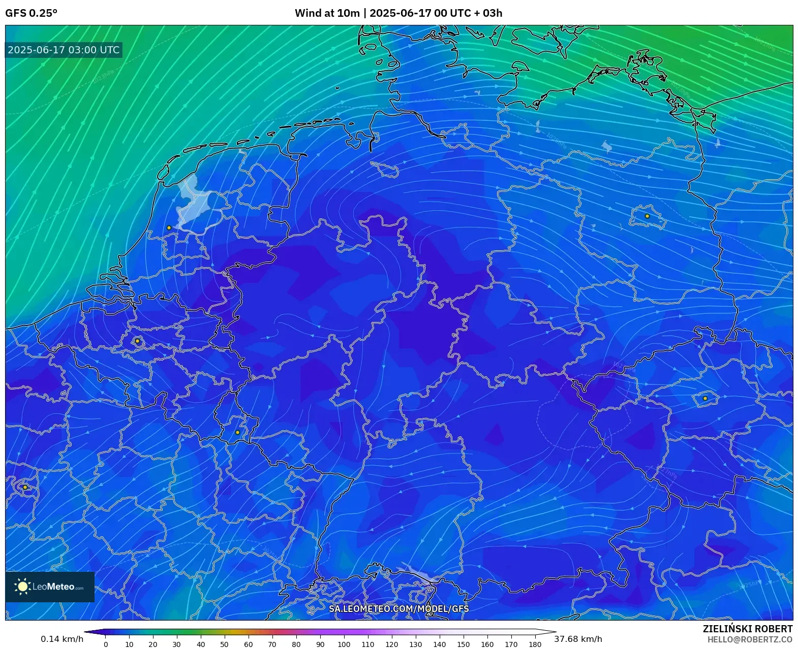GFS model - Jerman, Angin 10 m GFS model - Jerman, Angin 10 m