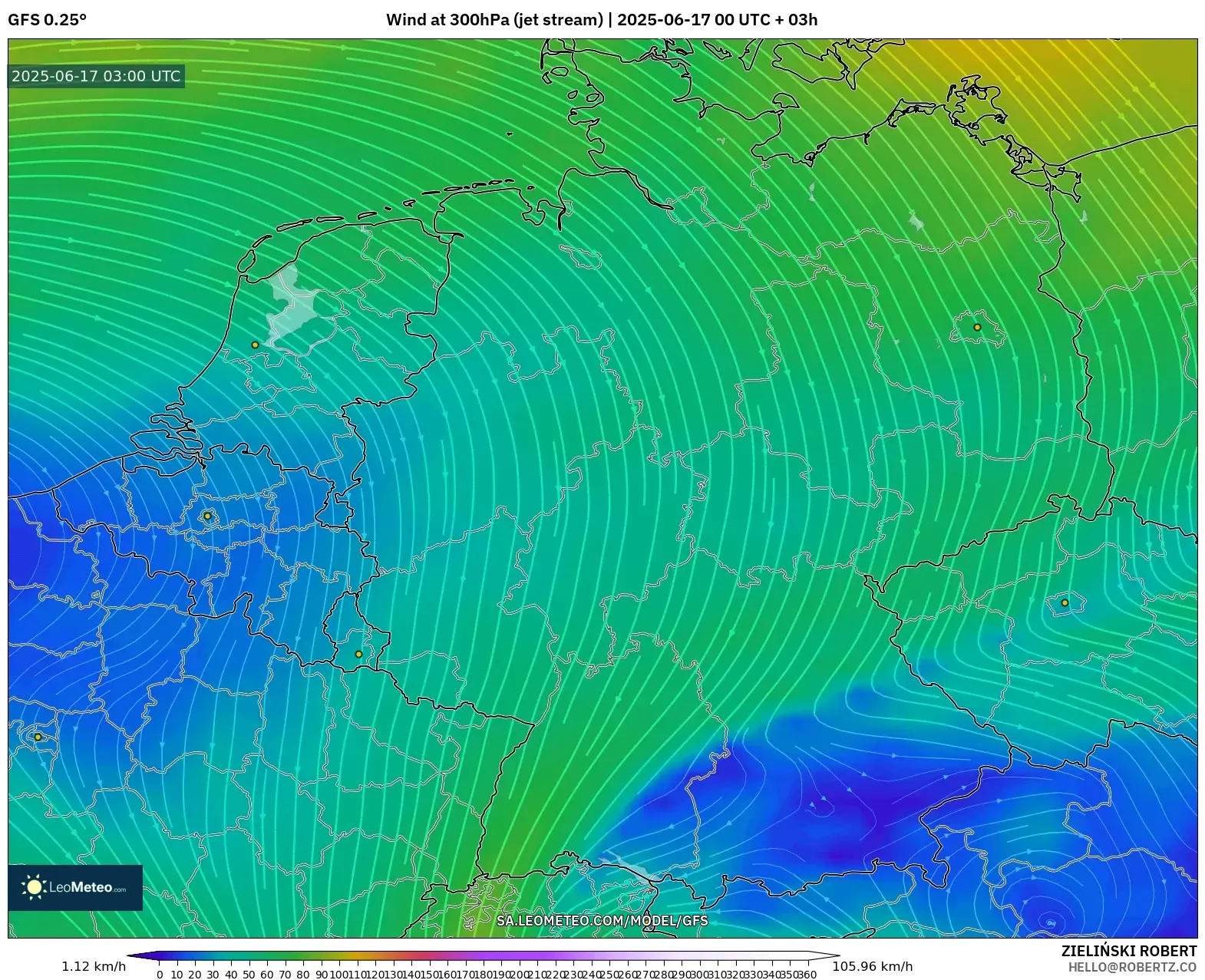 GFS model - Jerman, Angin 300 hPa (aliran jet) GFS model - Jerman, Angin 300 hPa (aliran jet)