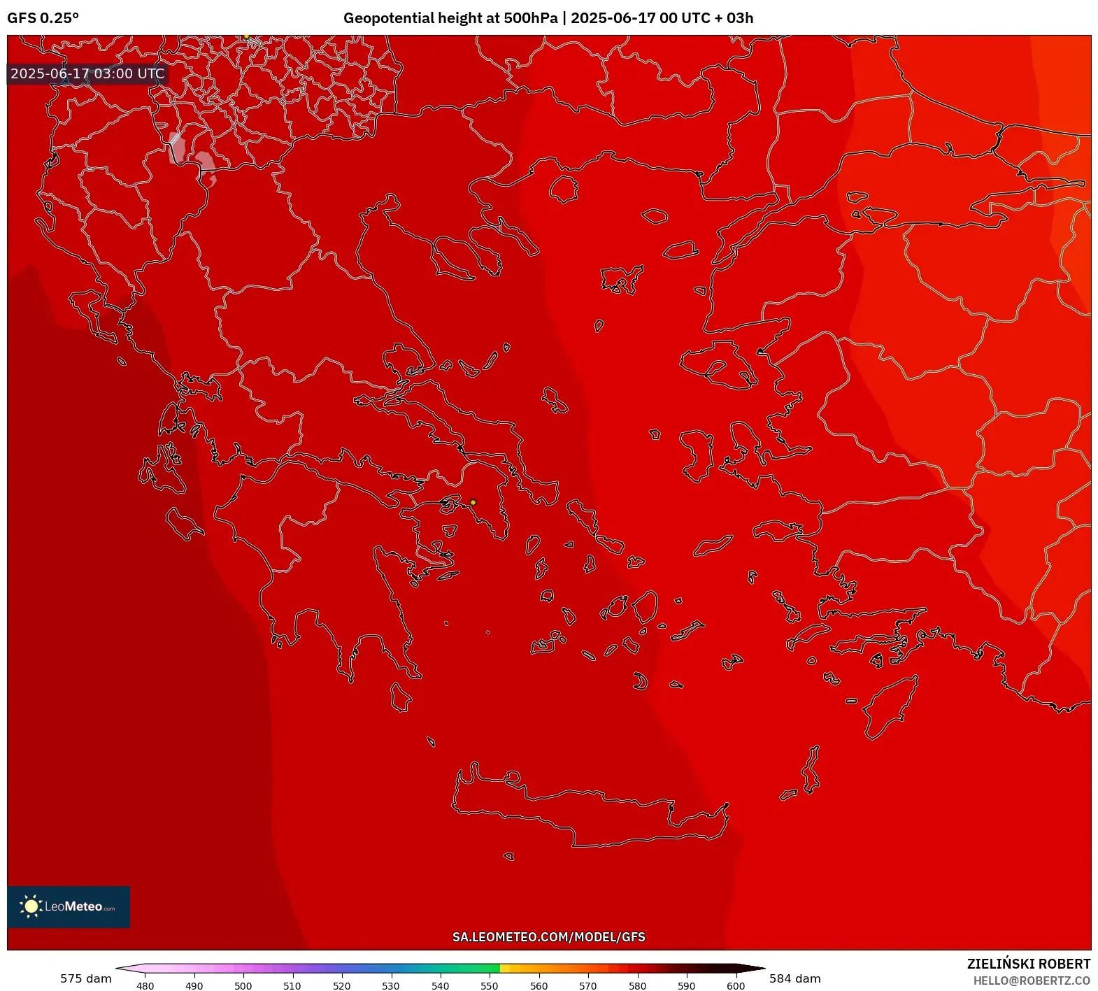 GFS model - Yunani, Ketinggian geopotensial pada 500 hPa GFS model - Yunani, Ketinggian geopotensial pada 500 hPa