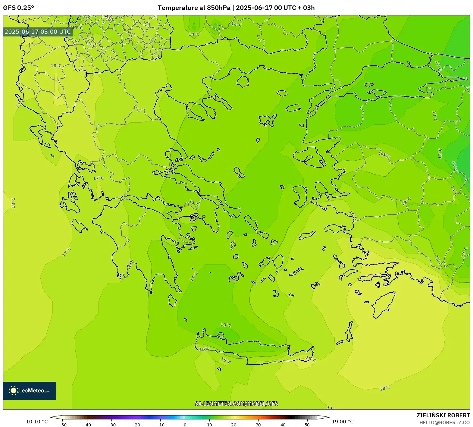GFS model - Yunani, Suhu 850 hPa GFS model - Yunani, Suhu 850 hPa