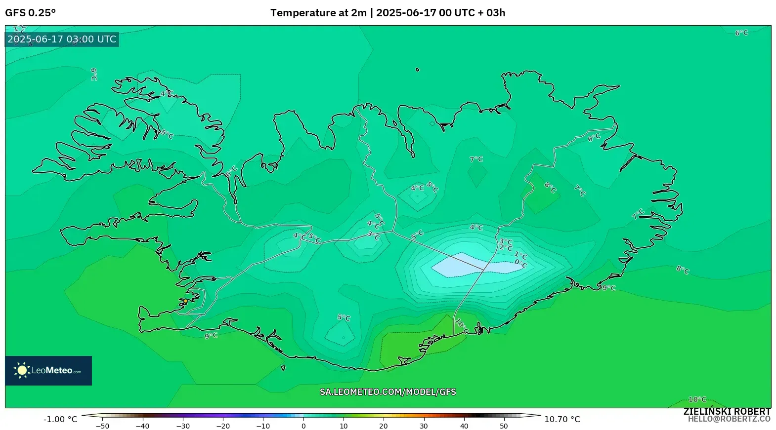 GFS model - Iceland, Suhu pada 2 m GFS model - Iceland, Suhu pada 2 m