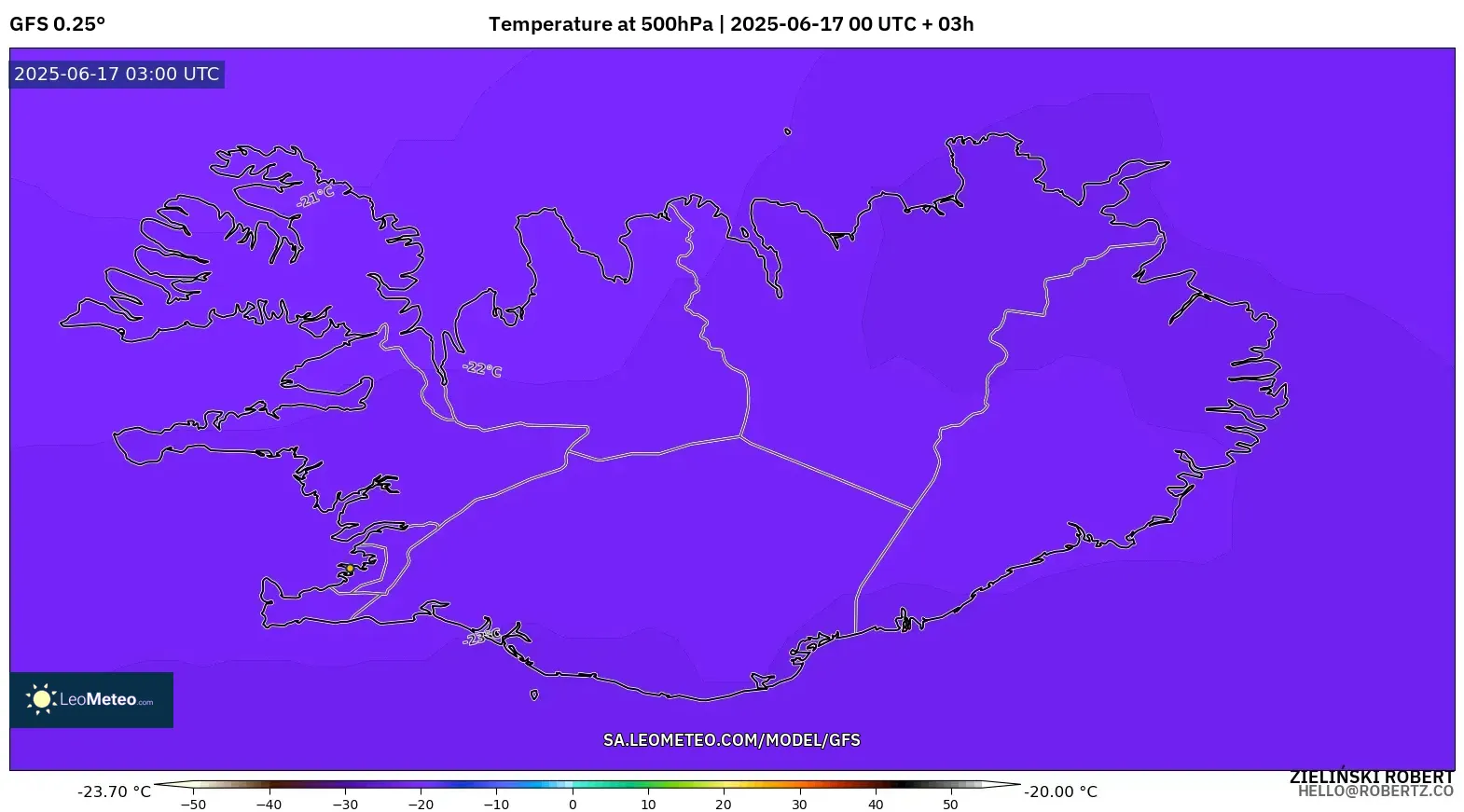 GFS model - Iceland, Suhu 500 hPa GFS model - Iceland, Suhu 500 hPa