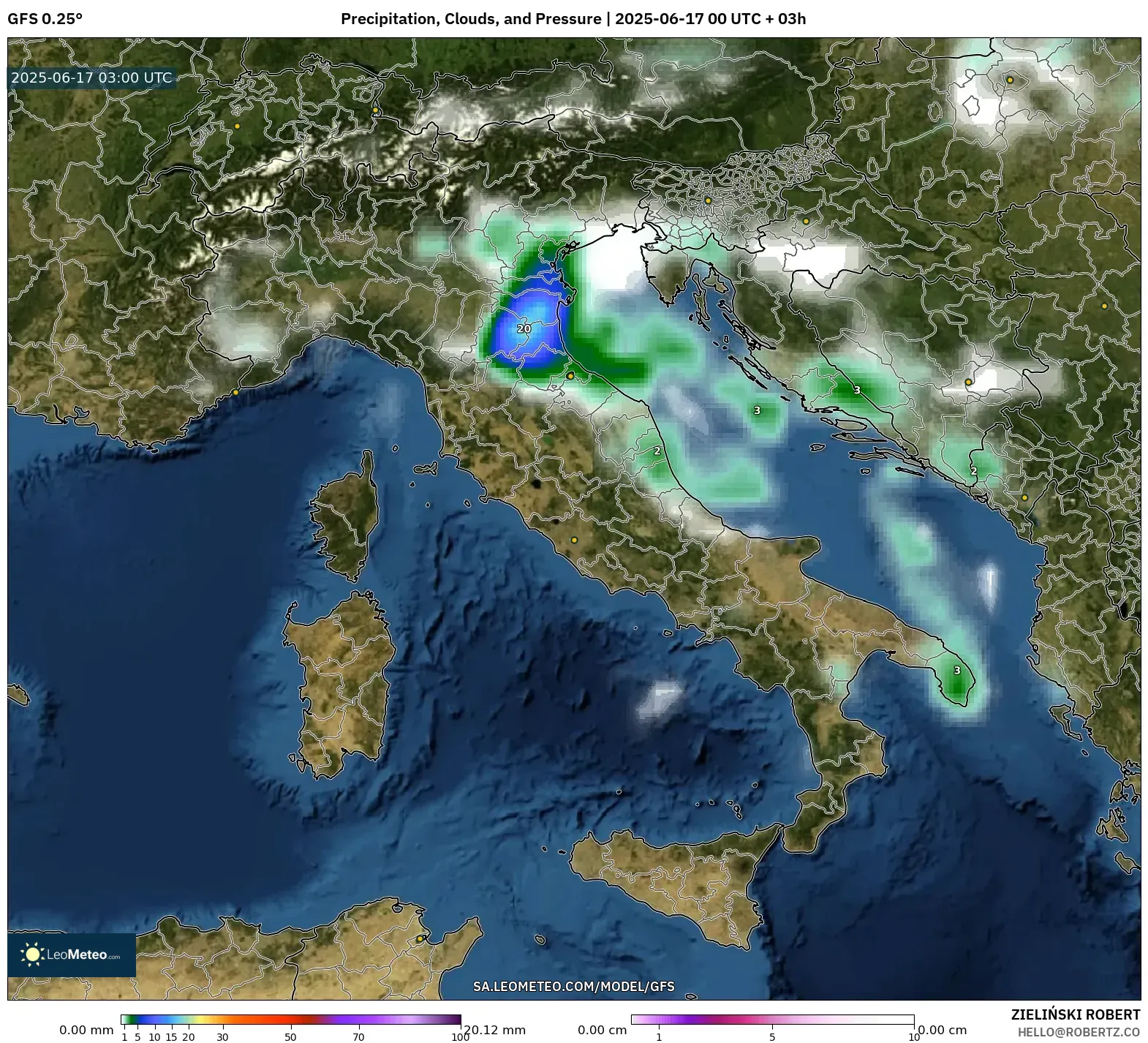 GFS model - Itali, Hujan, Awan dan Tekanan GFS model - Itali, Hujan, Awan dan Tekanan