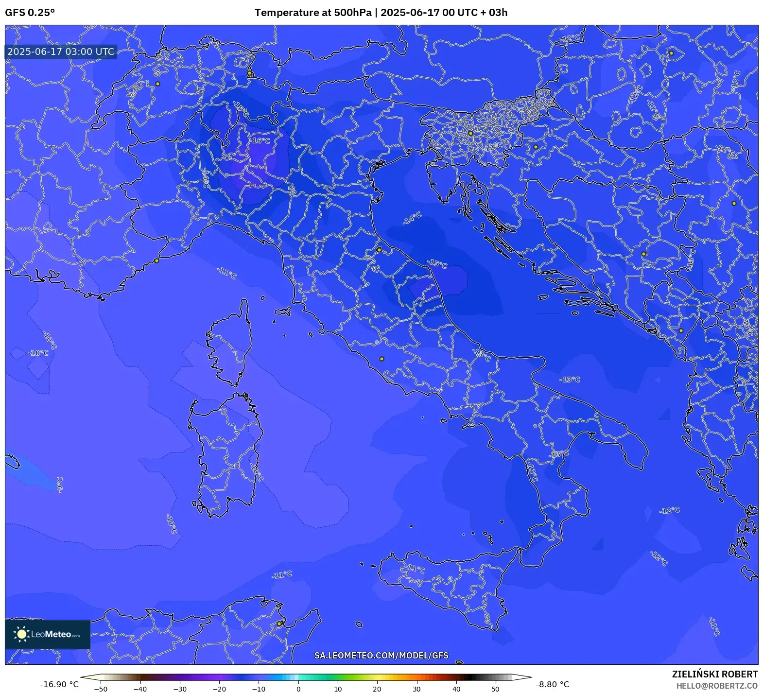GFS model - Itali, Suhu 500 hPa GFS model - Itali, Suhu 500 hPa