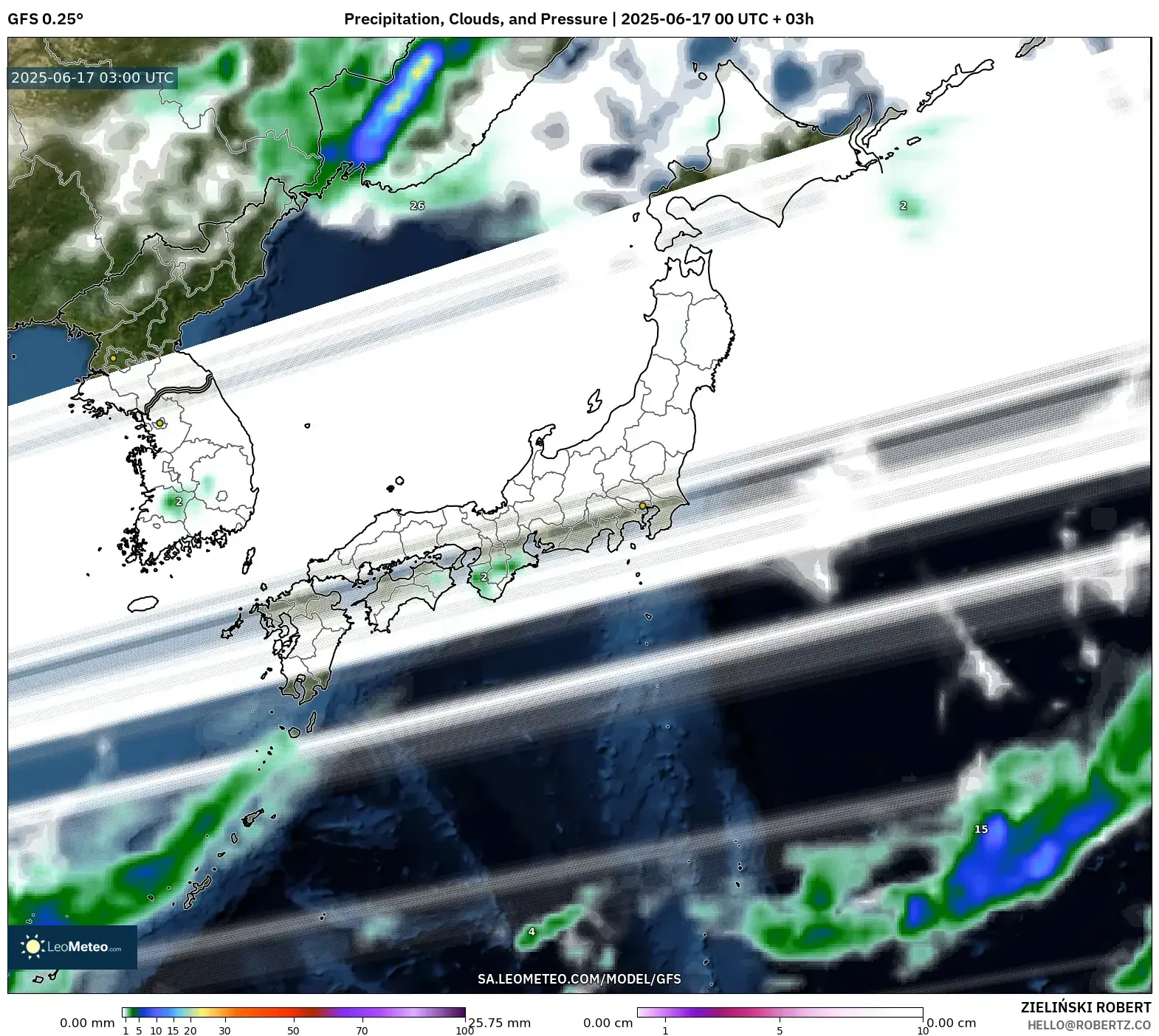 GFS model - Jepun, Hujan, Awan dan Tekanan GFS model - Jepun, Hujan, Awan dan Tekanan