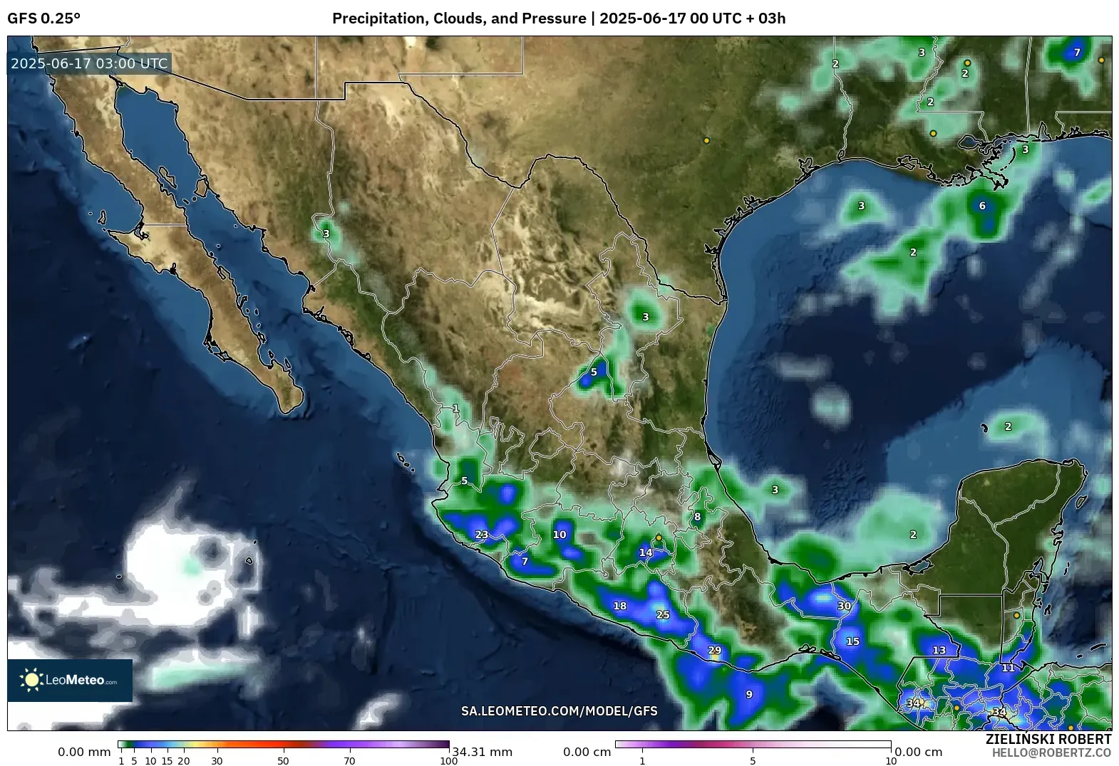 GFS model - Mexico, Hujan, Awan dan Tekanan GFS model - Mexico, Hujan, Awan dan Tekanan