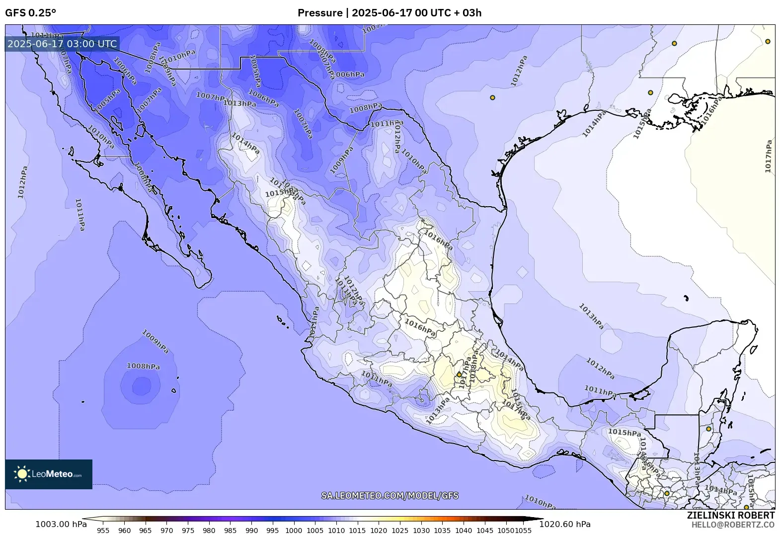 GFS model - Mexico, Tekanan GFS model - Mexico, Tekanan
