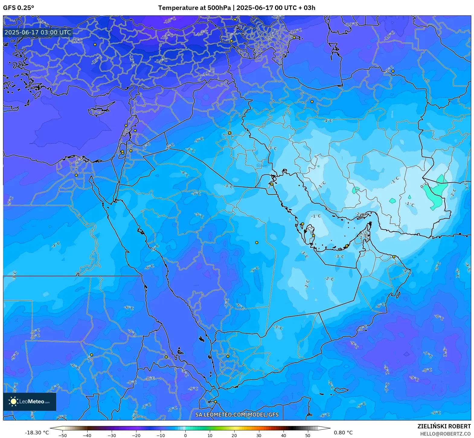 GFS model - Timur Tengah, Suhu 500 hPa GFS model - Timur Tengah, Suhu 500 hPa