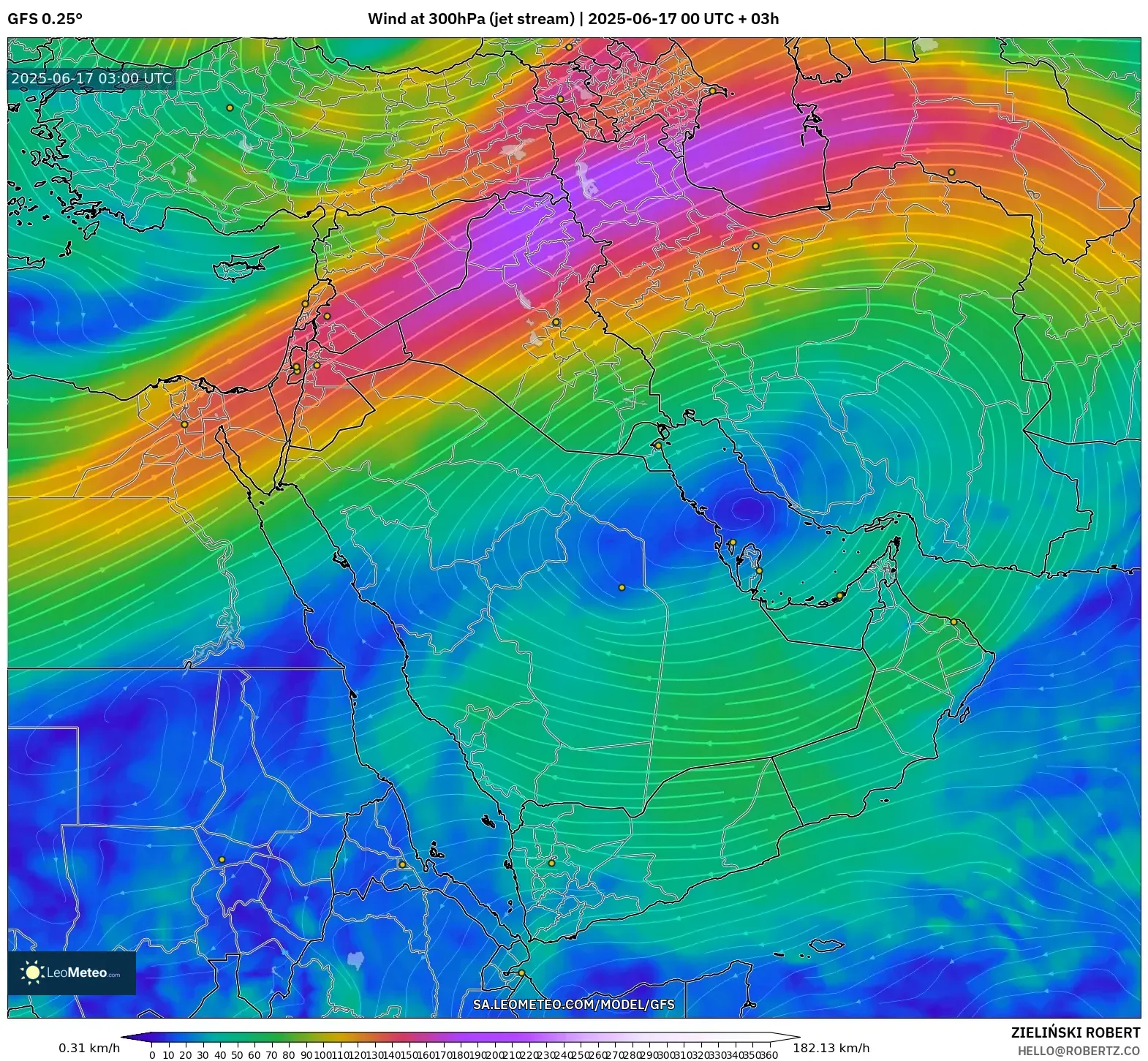GFS model - Timur Tengah, Angin 300 hPa (aliran jet) GFS model - Timur Tengah, Angin 300 hPa (aliran jet)