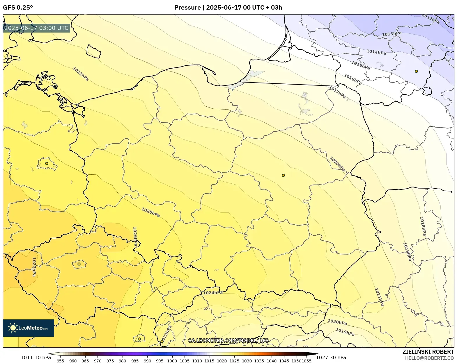 GFS model - Poland, Tekanan GFS model - Poland, Tekanan