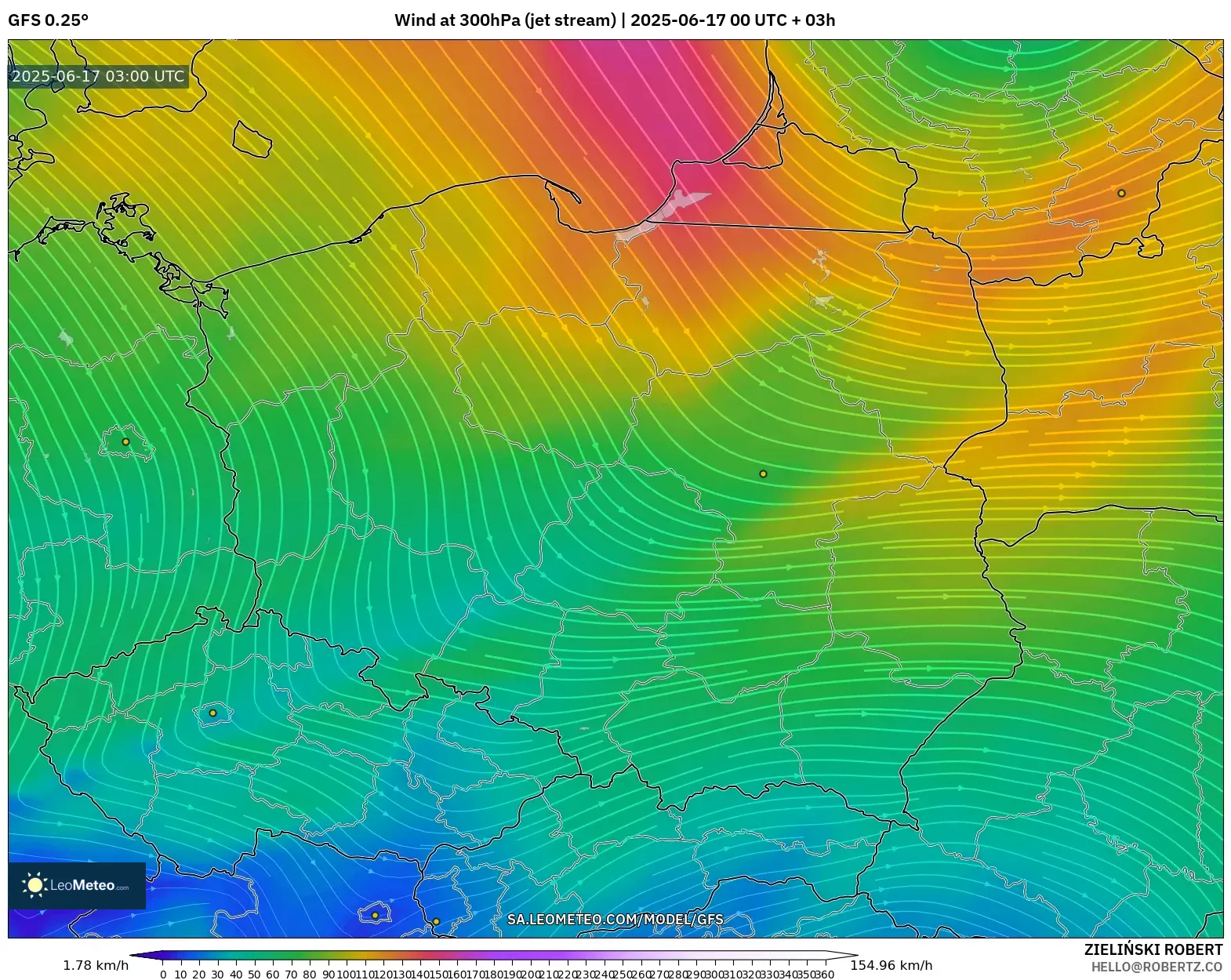 GFS model - Poland, Wind at 300hPa (jet stream) GFS model - Poland, Wind at 300hPa (jet stream)