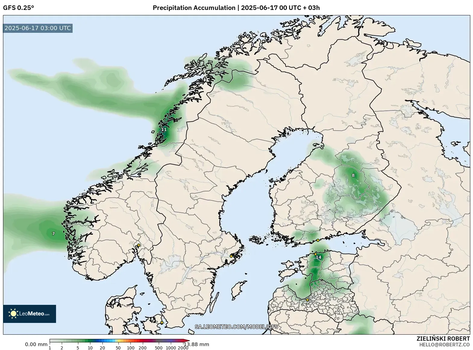 GFS model - Scandinavia, Precipitation Accumulation GFS model - Scandinavia, Precipitation Accumulation
