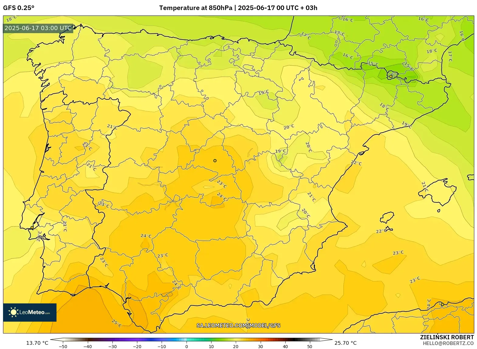 GFS model - Sepanyol, Suhu 850 hPa GFS model - Sepanyol, Suhu 850 hPa