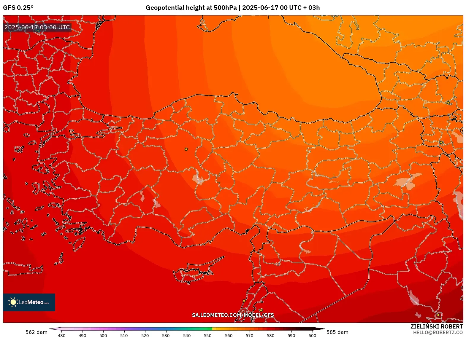 GFS model - Turki, Ketinggian geopotensial pada 500 hPa GFS model - Turki, Ketinggian geopotensial pada 500 hPa