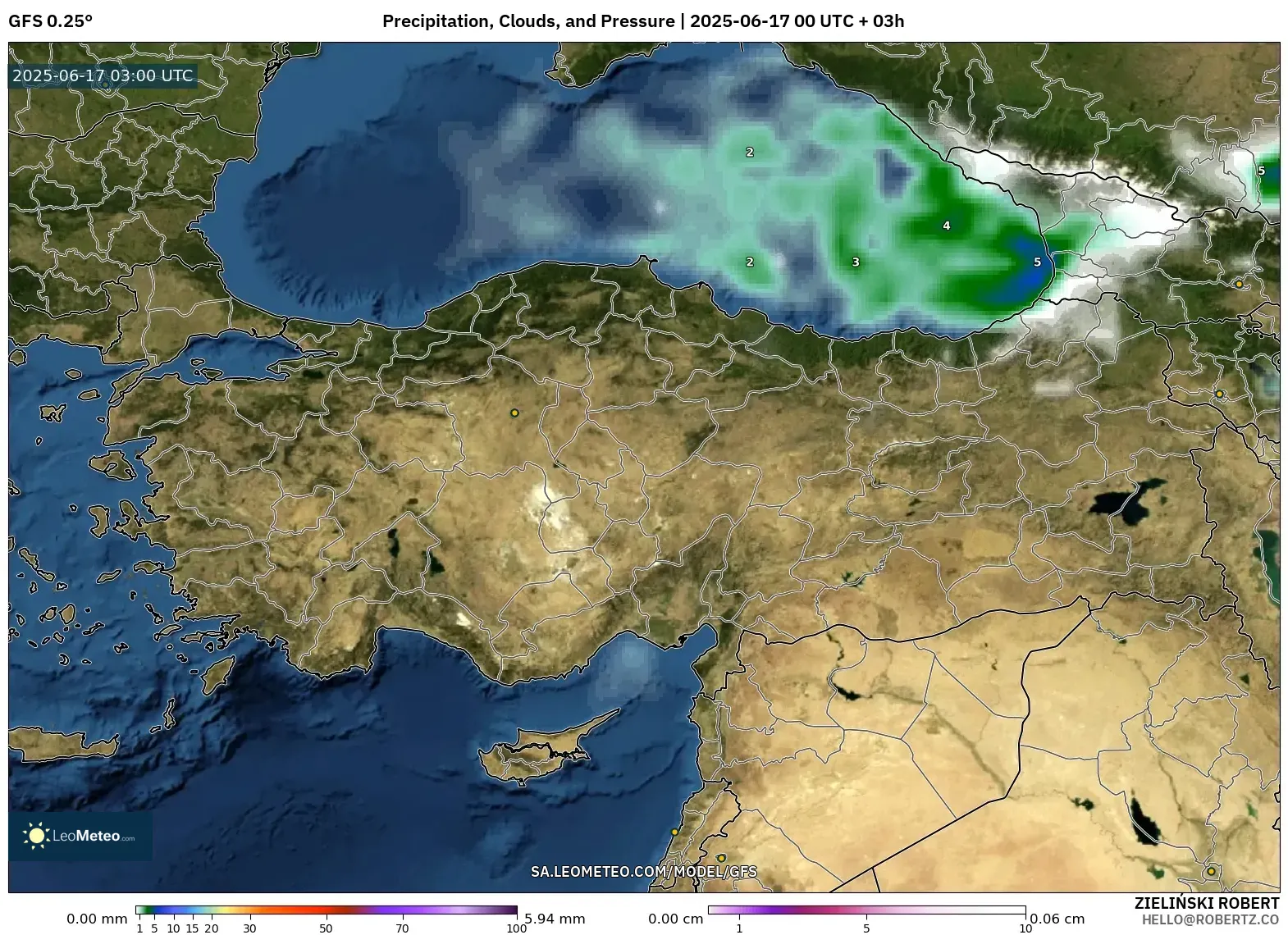 GFS model - Turki, Hujan, Awan dan Tekanan GFS model - Turki, Hujan, Awan dan Tekanan