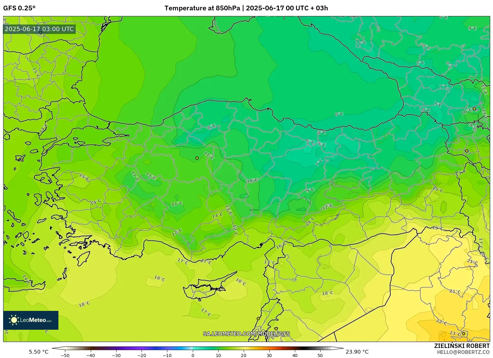 GFS model - Turki, Suhu 850 hPa GFS model - Turki, Suhu 850 hPa