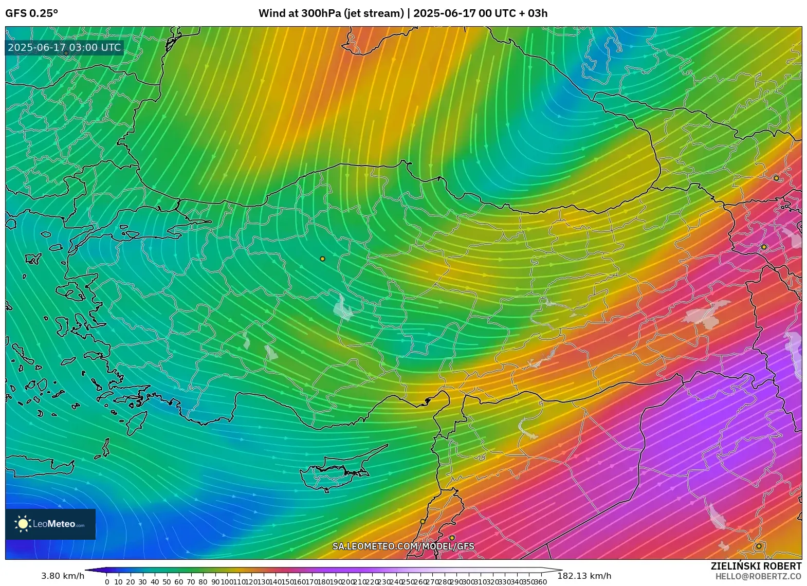 GFS model - Turki, Angin 300 hPa (aliran jet) GFS model - Turki, Angin 300 hPa (aliran jet)