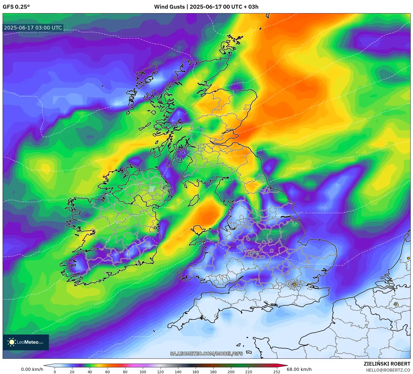 GFS model - United Kingdom, Hembusan Angin GFS model - United Kingdom, Hembusan Angin