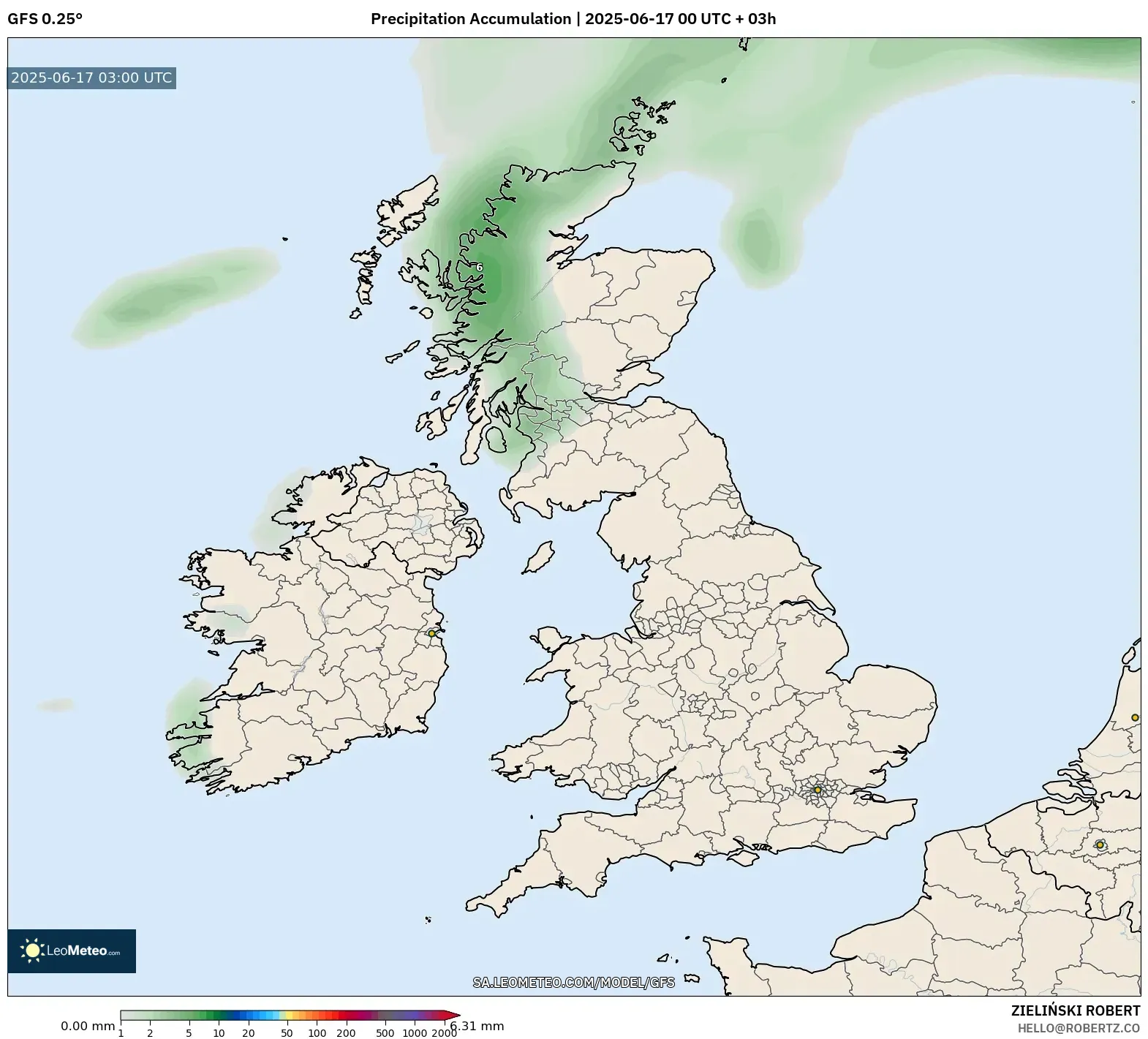 GFS model - United Kingdom, Precipitation Accumulation GFS model - United Kingdom, Precipitation Accumulation