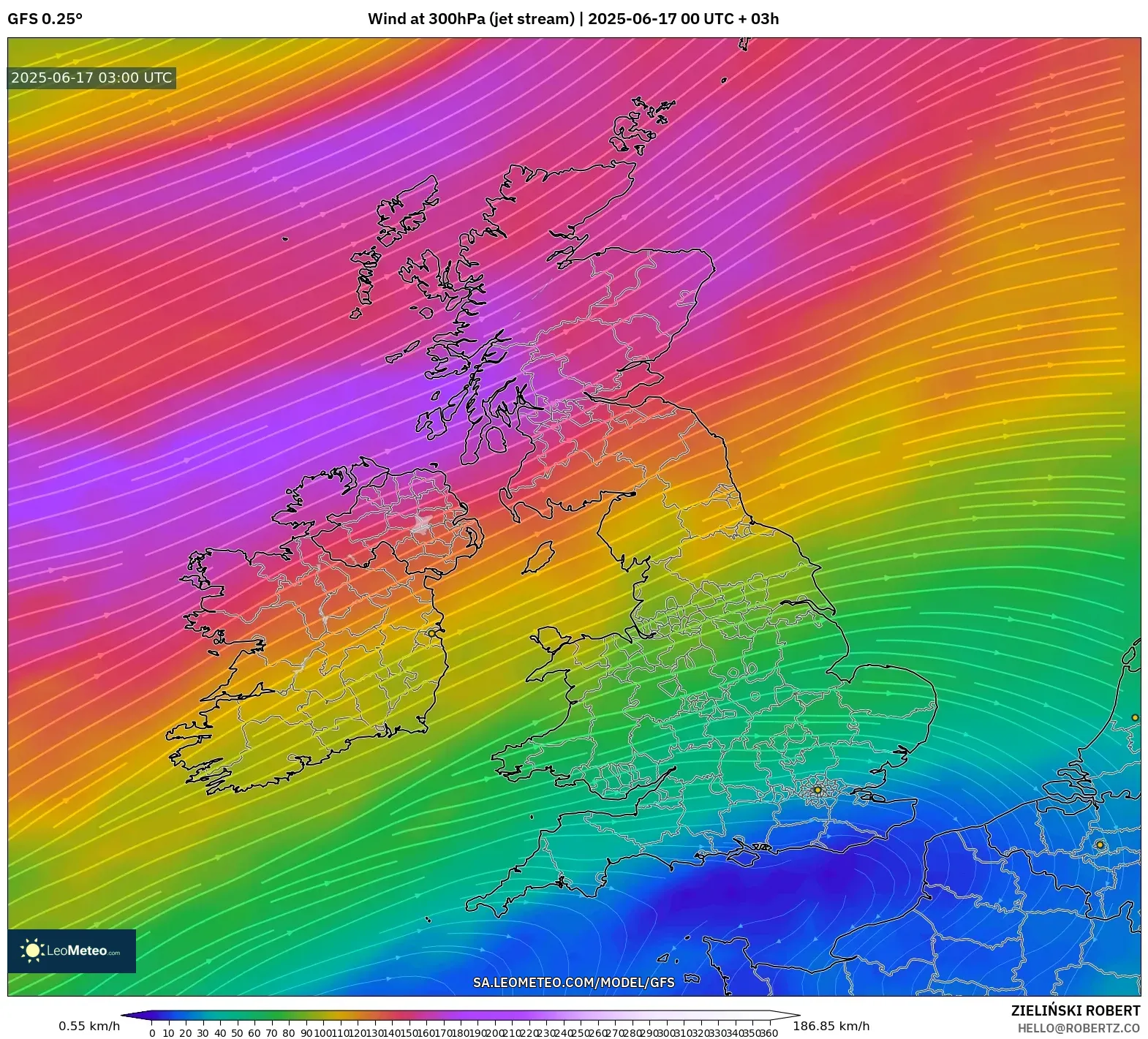 GFS model - United Kingdom, Angin 300 hPa (aliran jet) GFS model - United Kingdom, Angin 300 hPa (aliran jet)