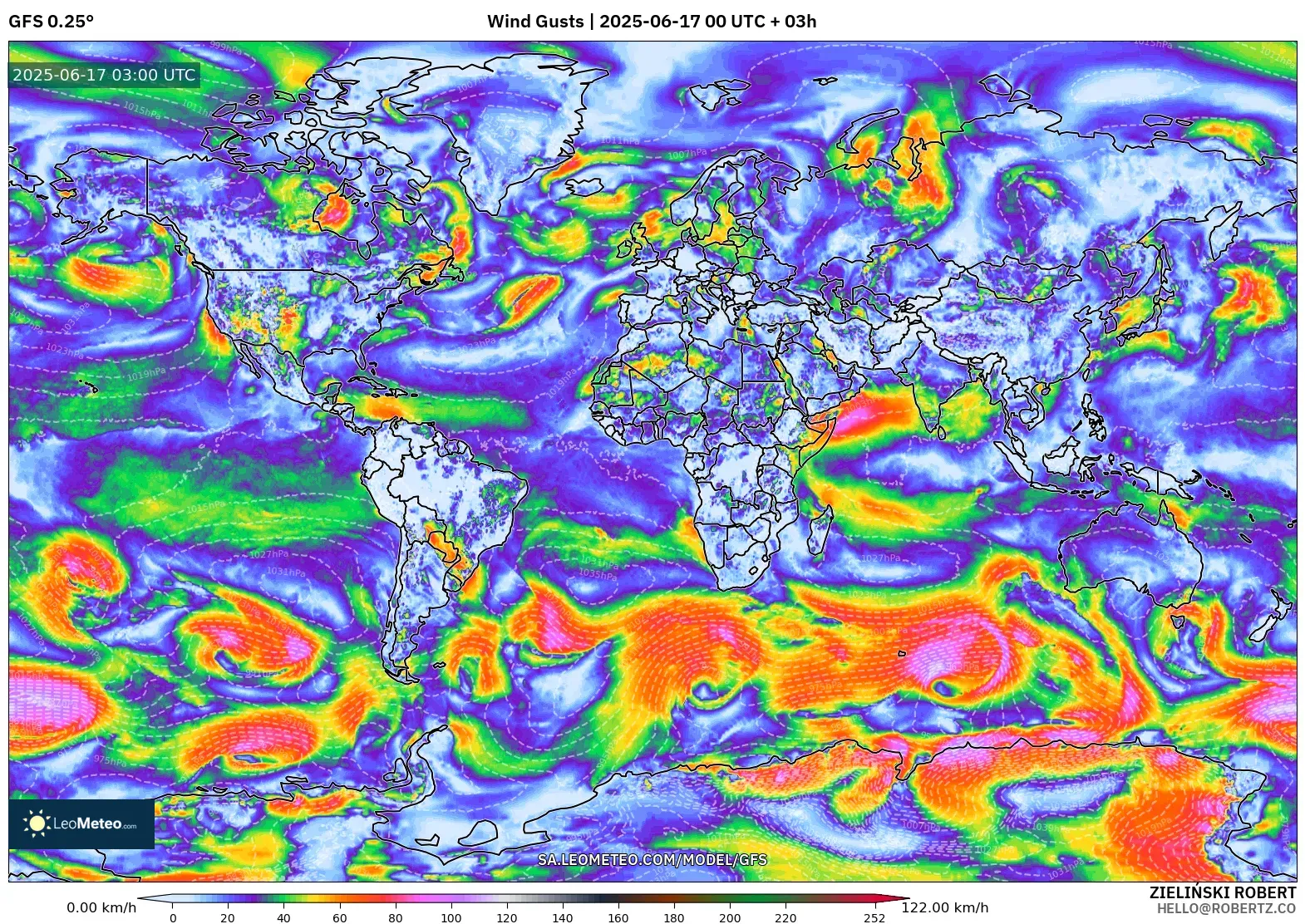 GFS model - Dunia, Hembusan Angin GFS model - Dunia, Hembusan Angin