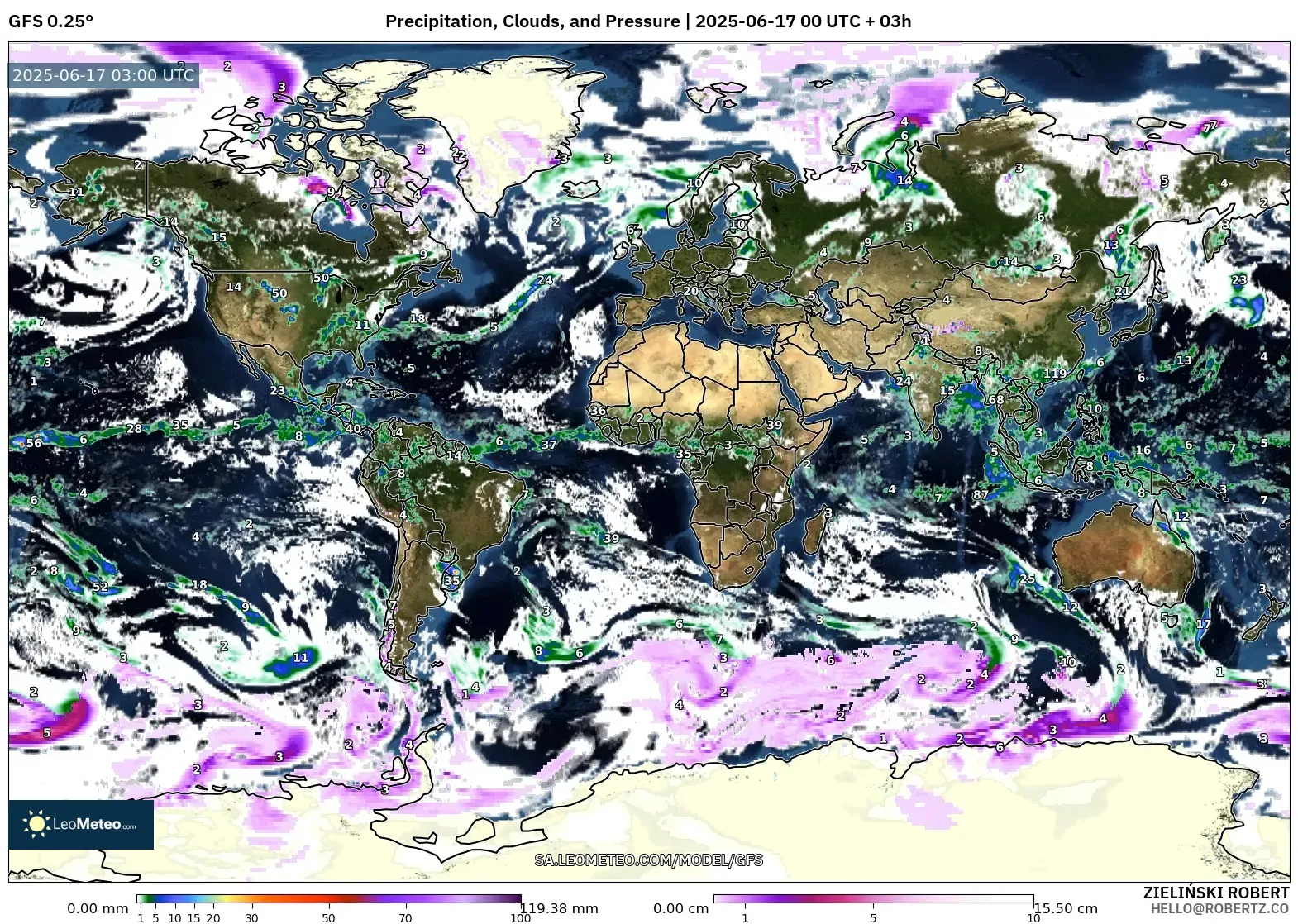 GFS model - Dunia, Hujan, Awan dan Tekanan